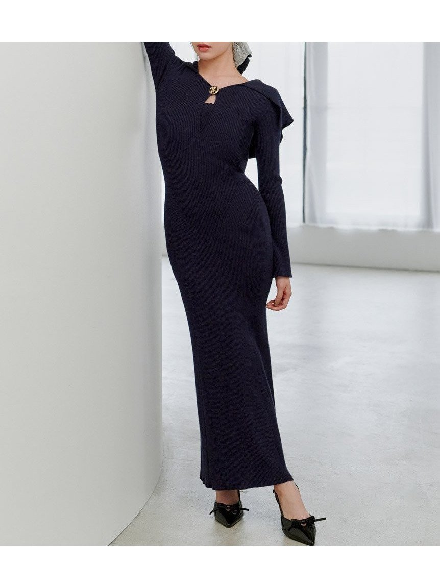 【スナイデル/SNIDEL】のSustainableデザインフロントニットワンピース インテリア・キッズ・メンズ・レディースファッション・服の通販 founy(ファニー) 　ファッション　Fashion　レディースファッション　Fashion for Women　ワンピース　Dresses　ニットワンピース　Knit Dresses　カッティング　Cutting Detail　シンプル　Simple, Minimal　ストレート　Straight, Straight Cut　スマート　Smart, Elegant　デコルテ　Décolleté, Neckline　ビッグ　Big, Oversized　マーメイド　Mermaid, Fishtail Silhouette　ラグジュアリー　Luxury, Elegant　おすすめ　Recommended / Our Picks　NVY[089]|ID: prp329100004794082 ipo3291000000034784731