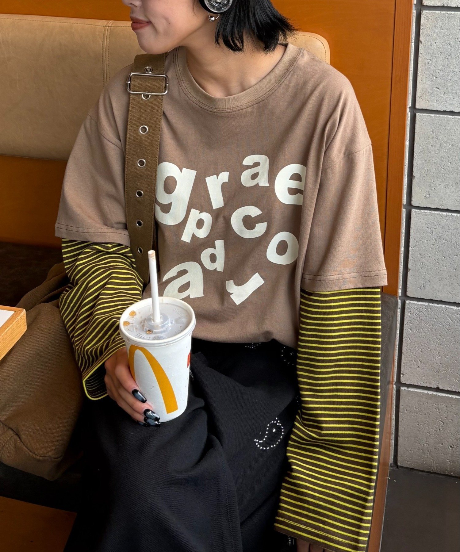 【チャオパニックティピー/CIAOPANIC TYPY】の【UNISEX】レイヤードボーダーロゴロンTEE インテリア・キッズ・メンズ・レディースファッション・服の通販 founy(ファニー) 　ファッション　Fashion　レディースファッション　Fashion for Women　トップス・カットソー　Cut & Sew Tops　ロングTシャツ・Tシャツ　Longline T-Shirts & Tees　デニム　Denim, Jeans Material　ドッキング　Docking, Mixed Material　ボトム　Bottoms, Lower Wear　ボーダー　Border, Stripe　ユニセックス　Unisex, Genderless　おすすめ　Recommended / Our Picks　ブラウン|ID: prp329100004794085 ipo3291000000034784746