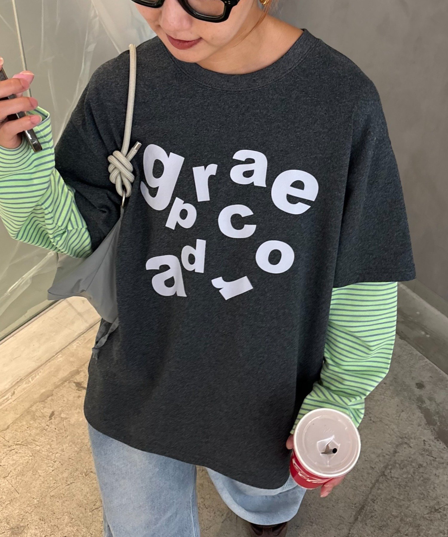 【チャオパニックティピー/CIAOPANIC TYPY】の【UNISEX】レイヤードボーダーロゴロンTEE インテリア・キッズ・メンズ・レディースファッション・服の通販 founy(ファニー) 　ファッション　Fashion　レディースファッション　Fashion for Women　トップス・カットソー　Cut & Sew Tops　ロングTシャツ・Tシャツ　Longline T-Shirts & Tees　デニム　Denim, Jeans Material　ドッキング　Docking, Mixed Material　ボトム　Bottoms, Lower Wear　ボーダー　Border, Stripe　ユニセックス　Unisex, Genderless　おすすめ　Recommended / Our Picks　グレー|ID: prp329100004794085 ipo3291000000034784747