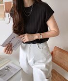 【アンドミー/andme】のコットン フライスフレンチスリーブ リブ トップス ブラック|ID: prp329100004794088 ipo3291000000034784762