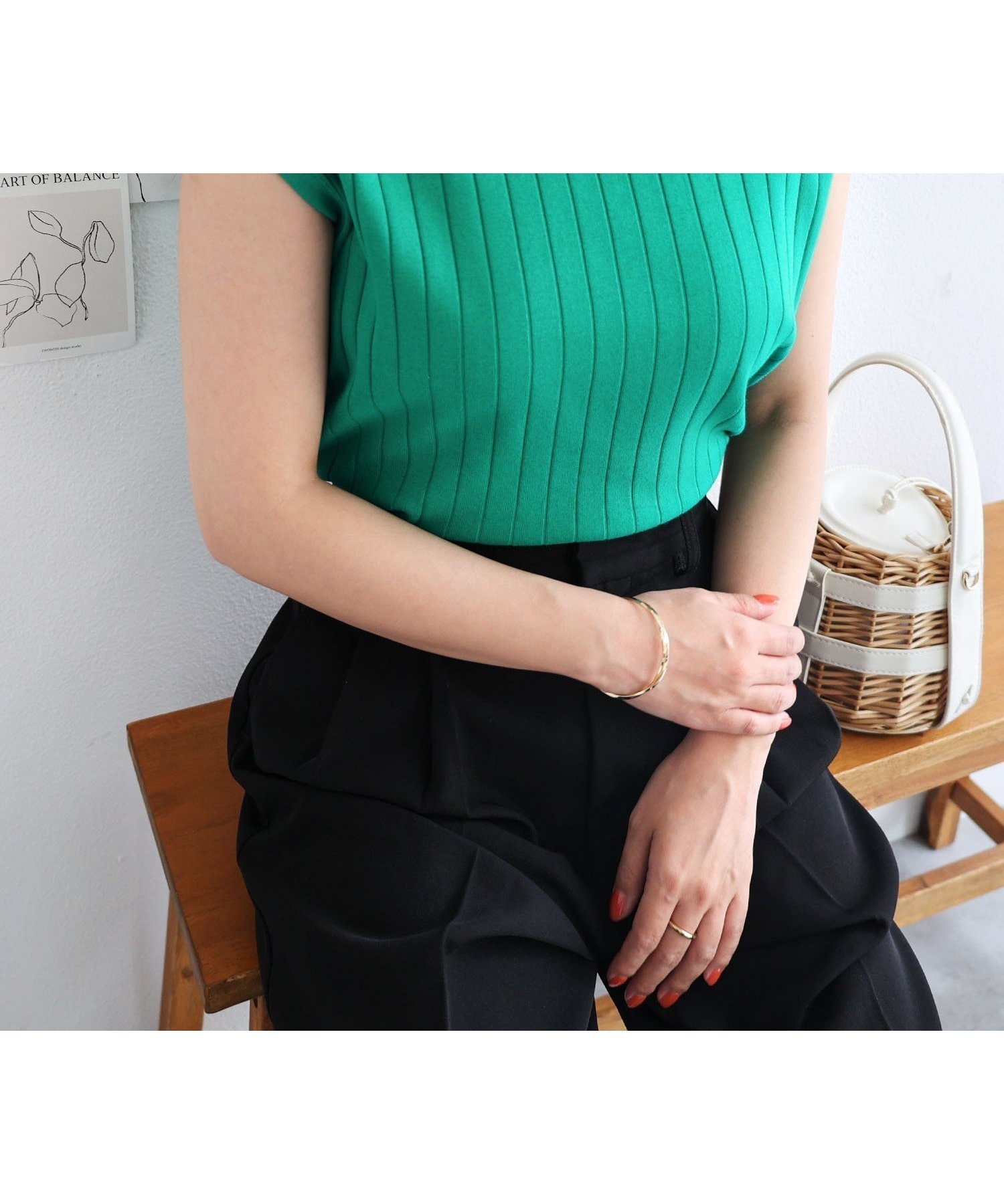 【アンドミー/andme】のコットン フライスフレンチスリーブ リブ トップス インテリア・キッズ・メンズ・レディースファッション・服の通販 founy(ファニー) 　ファッション　Fashion　レディースファッション　Fashion for Women　トップス・カットソー　Cut & Sew Tops　サロペ　Salopette, Salopette Dress　スリーブ　Sleeve, Long Sleeve / Short Sleeve　人気　Popular, Best Seller　フレンチ　French, French Style　ロング　Long, Long-Length　ワイドリブ　Wide Rib, Wide Ribbed Knit　グリーン|ID: prp329100004794088 ipo3291000000034784770