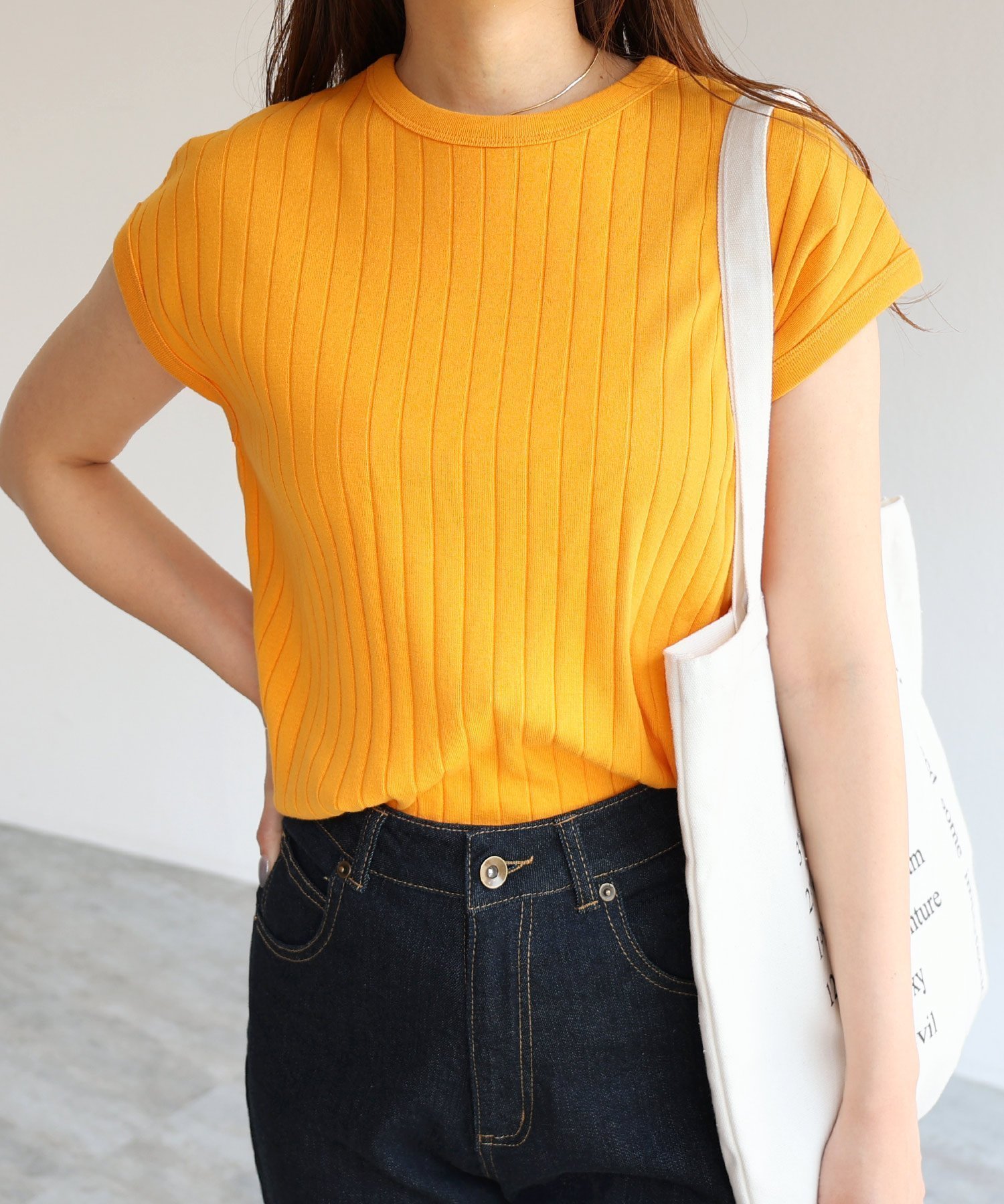 【アンドミー/andme】のコットン フライスフレンチスリーブ リブ トップス インテリア・キッズ・メンズ・レディースファッション・服の通販 founy(ファニー) 　ファッション　Fashion　レディースファッション　Fashion for Women　トップス・カットソー　Cut & Sew Tops　サロペ　Salopette, Salopette Dress　スリーブ　Sleeve, Long Sleeve / Short Sleeve　人気　Popular, Best Seller　フレンチ　French, French Style　ロング　Long, Long-Length　ワイドリブ　Wide Rib, Wide Ribbed Knit　オレンジ|ID: prp329100004794088 ipo3291000000034784773