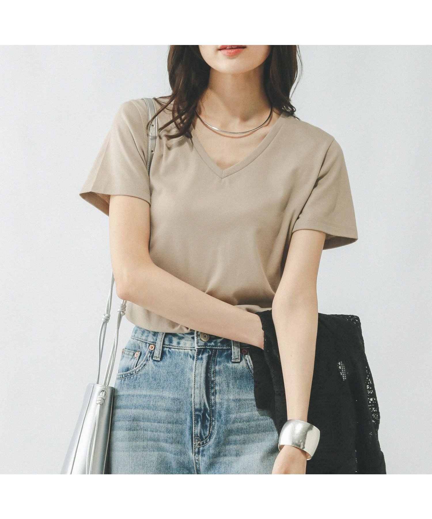 【グローバルワーク/GLOBAL WORK】のFffit エフィット/やみつきストレッチVネックT/291138 インテリア・キッズ・メンズ・レディースファッション・服の通販 founy(ファニー) ファッション Fashion レディースファッション Fashion for Women トップス・カットソー Cut & Sew Tops Vネックトップス V-Neck Tops / V-Cut Neckline Shirts インナー Innerwear サロペット Overalls, Salopette ジャケット Jacket, Outerwear ストレッチ Stretch, Stretchy Fabric デコルテ Décolleté, Neckline フィット Fit, Slim Fit 吸水 Absorbent, Quick-Dry アッシュベージュ52|ID: prp329100004794096 ipo3291000000034784816