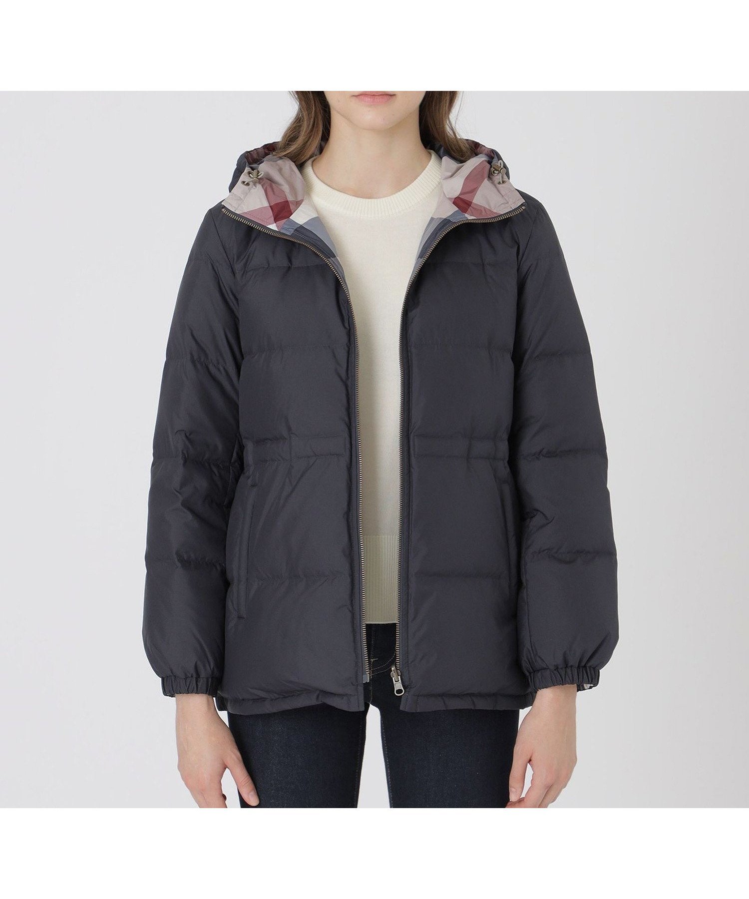 【ブルーレーベル クレストブリッジ/BLUE LABEL CRESTBRIDGE】の【10th ANNIVERSARY】【はっ水】ストレッチタフタリバーシブルダウンコート インテリア・キッズ・メンズ・レディースファッション・服の通販 founy(ファニー) 　ファッション　Fashion　レディースファッション　Fashion for Women　アウター　Coat / Outerwear Collection　コート・ロングコート・ピーコート　Long Coats, Peacoats & More　ダウンジャケット・軽量ダウン　Warm & Lightweight Down Jackets　ダウン　Down, Puffer　チェック　Check, Plaid, Tartan　ボトム　Bottoms, Lower Wear　リバーシブル　Reversible, Two-Sided　無地　Plain, Solid Color　ネイビーA|ID: prp329100004794128 ipo3291000000034925954