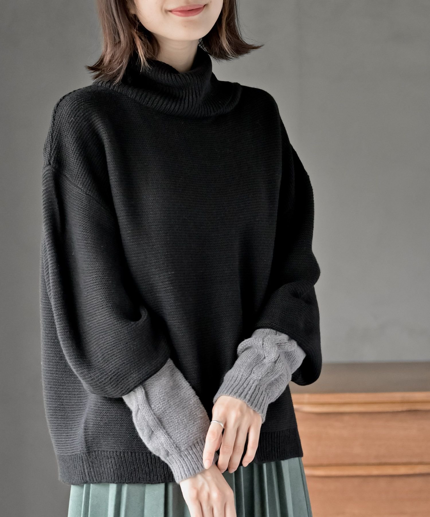 【アールピーエス/rps】のアームウォーマーレイヤー風タートルニットチュニック インテリア・キッズ・メンズ・レディースファッション・服の通販 founy(ファニー) ファッション Fashion レディースファッション Fashion for Women トップス・カットソー Cut & Sew Tops ニット Knit Tops & Sweaters シンプル Simple, Minimal ドッキング Docking, Mixed Material 防寒 Cold Protection, Winter-Ready ブラック|ID: prp329100004794138 ipo3291000000034785063