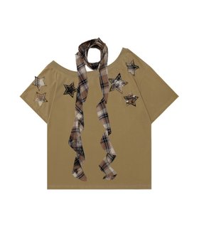 【アイモハ/aimoha】の【HOOK】for girls チェックリボンスカーフ付きスターTシャツ 人気、トレンドファッション・服の通販 founy(ファニー) ファッション Fashion レディースファッション Fashion for Women トップス・カットソー Cut & Sew Tops シャツ・ブラウス・オフィスカジュアル Elegant Blouses & Button-Ups ロングTシャツ・Tシャツ Longline T-Shirts & Tees スカーフ Scarf, Neckwear チェック Check, Plaid, Tartan ボトム Bottoms, Lower Wear リボン Ribbon, Bow |ID:prp329100004794152