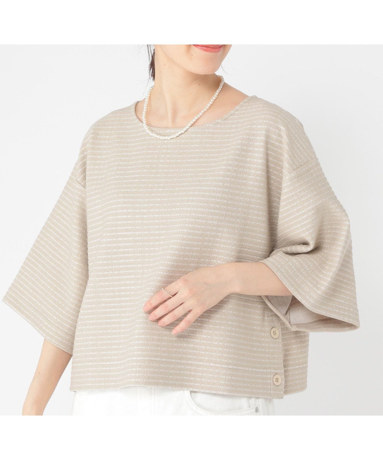 【スタディオ クリップ/studio CLIP】のサカリバサイドボタンプルオーバー インテリア・キッズ・メンズ・レディースファッション・服の通販 founy(ファニー) 　ファッション　Fashion　レディースファッション　Fashion for Women　トップス・カットソー　Cut & Sew Tops　カジュアルプルオーバー・ニットトップス　Pullovers & Knit Tops / Casual Pullovers　おすすめ　Recommended / Our Picks　シンプル　Simple, Minimal　ジャケット　Jacket, Outerwear　デニム　Denim, Jeans Material　ボックス　Boxy, Box Shape　ボーダー　Border, Stripe　レース　Lace, Lace Fabric　無地　Plain, Solid Color　ベージュ55|ID: prp329100004794197 ipo3291000000034785369