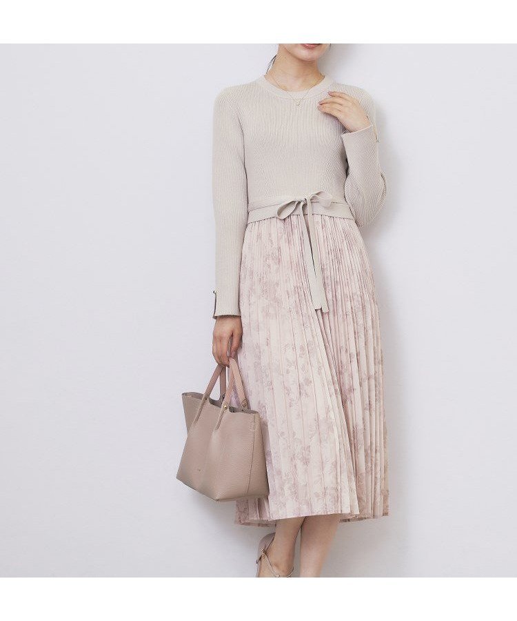 【インデックス/INDEX】のフラワープリーツドッキングニットワンピース【洗濯機OK】 人気、トレンドファッション・服の通販 founy(ファニー) 　ファッション　Fashion　レディースファッション　Fashion for Women　ワンピース　Dresses　ニットワンピース　Knit Dresses　エレガント 上品　Elegant　スタイリッシュ　Stylish, Fashionable　ストレッチ　Stretch, Stretchy Fabric　スリット　Slit, Slit Detail　ドッキング　Docking, Mixed Material　フィット　Fit, Slim Fit　フラワー　Flower, Floral　プリーツ　Pleats, Pleated　ポケット　Pocket, Pocket Detail　リボン　Ribbon, Bow　長袖　Long Sleeve, Full Sleeve　 other-1|ID: prp329100004794198 ipo3291000000034928116