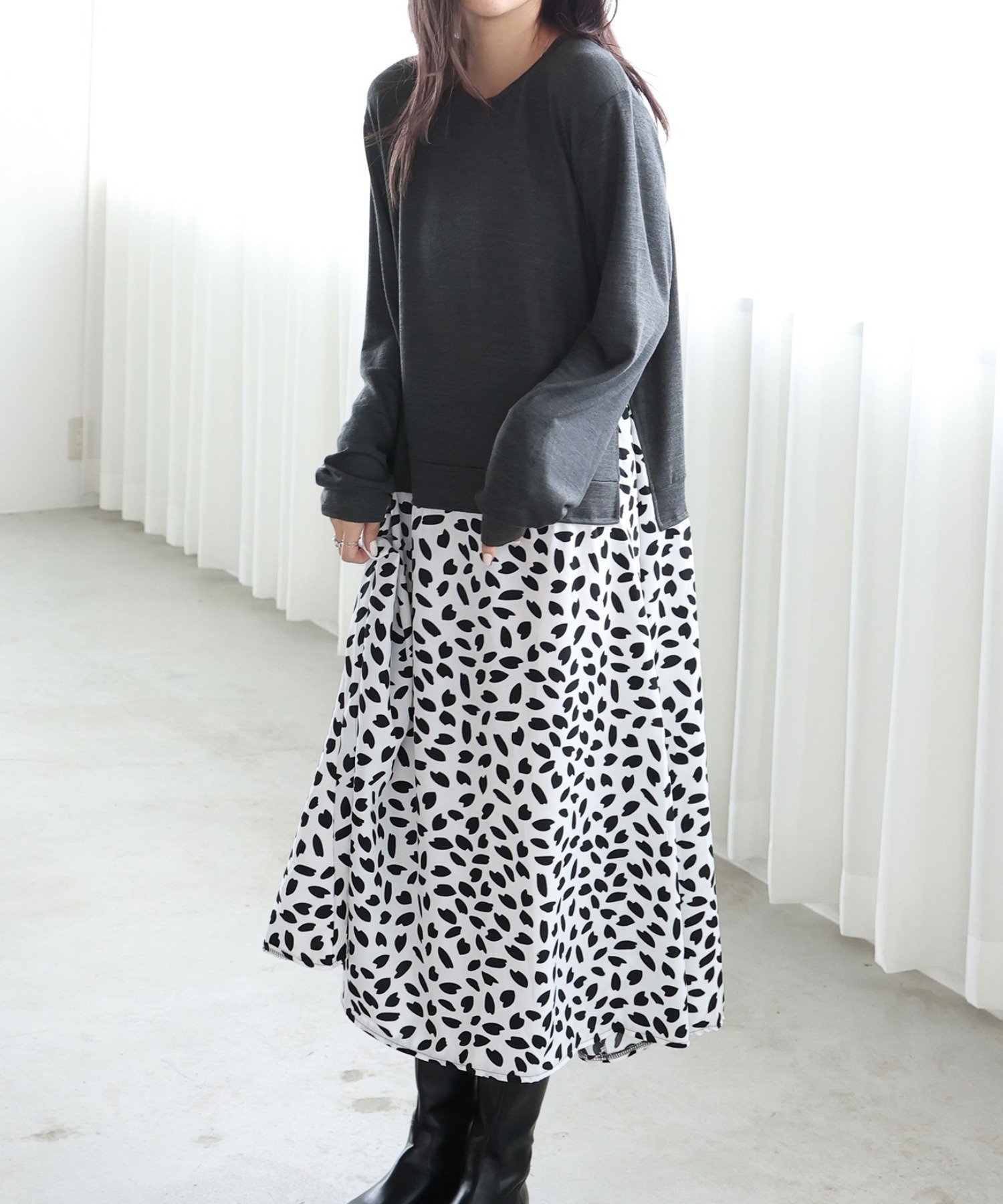 【ドゥーラドゥーラ/Doula Doula】のGirly Doll/レオパードドッキングワンピース インテリア・キッズ・メンズ・レディースファッション・服の通販 founy(ファニー) 　ファッション　Fashion　レディースファッション　Fashion for Women　ワンピース　Dresses　スニーカー　Sneakers, Trainers　フレア　Flare, Flared　グレー|ID: prp329100004794222 ipo3291000000034937596