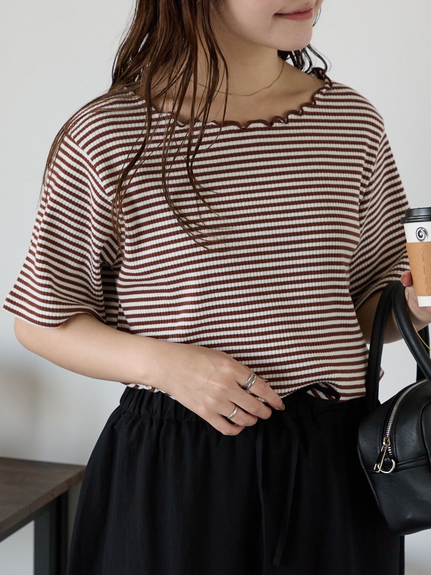 【エヘカソポ/ehka sopo】のリブメローボーダーカットソー インテリア・キッズ・メンズ・レディースファッション・服の通販 founy(ファニー) ファッション Fashion レディースファッション Fashion for Women トップス・カットソー Cut & Sew Tops カットソー・ベーシックTシャツ Cut-and-Sewn Tops / Stretch Tees & Basics インナー Innerwear カットソー Cut and Sewn Top スマート Smart, Elegant フィット Fit, Slim Fit ボーダー Border, Stripe ブラウン|ID: prp329100004794232 ipo3291000000034975011