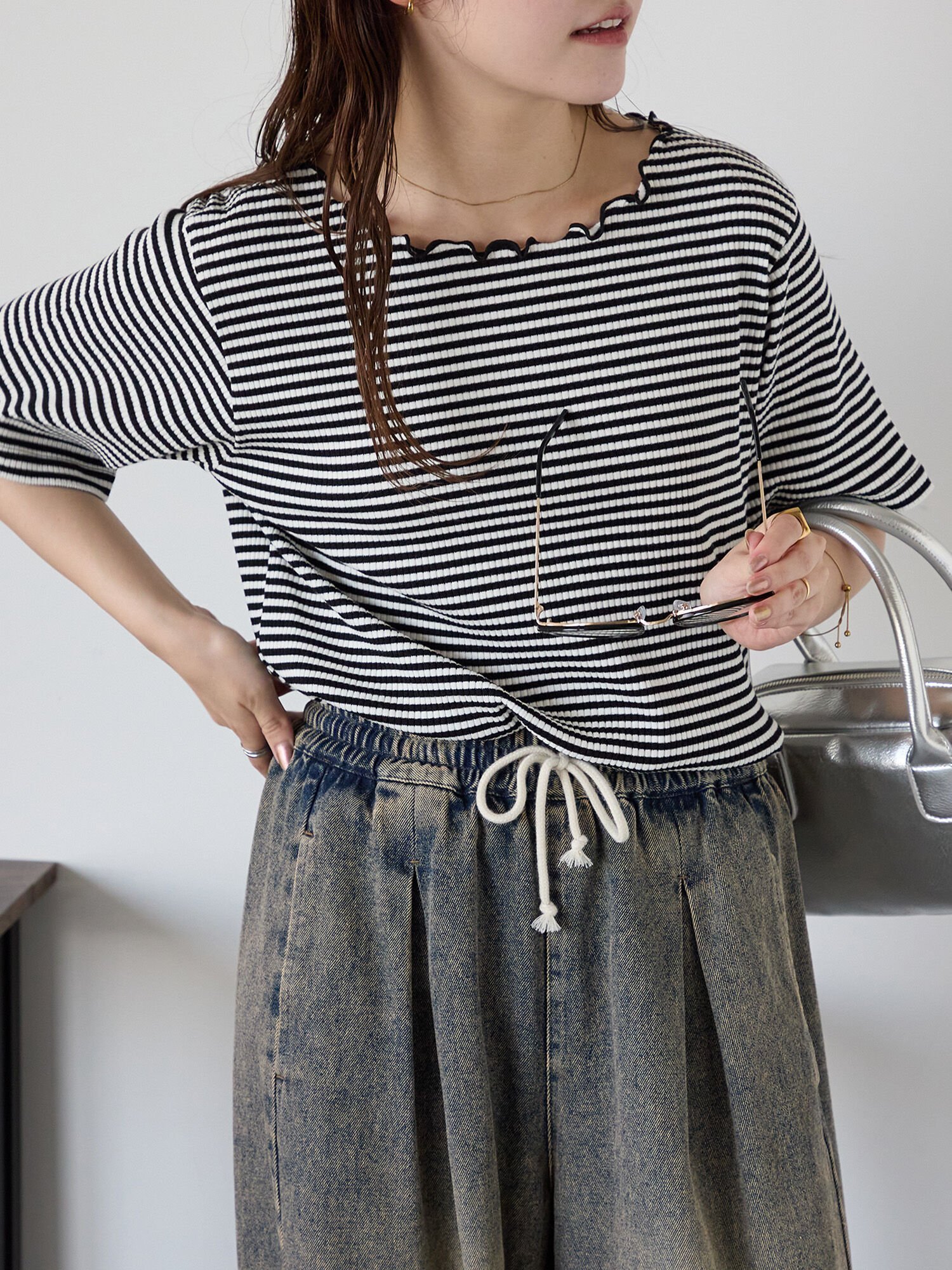 【エヘカソポ/ehka sopo】のリブメローボーダーカットソー インテリア・キッズ・メンズ・レディースファッション・服の通販 founy(ファニー) ファッション Fashion レディースファッション Fashion for Women トップス・カットソー Cut & Sew Tops カットソー・ベーシックTシャツ Cut-and-Sewn Tops / Stretch Tees & Basics インナー Innerwear カットソー Cut and Sewn Top スマート Smart, Elegant フィット Fit, Slim Fit ボーダー Border, Stripe ブラック|ID: prp329100004794232 ipo3291000000034975013