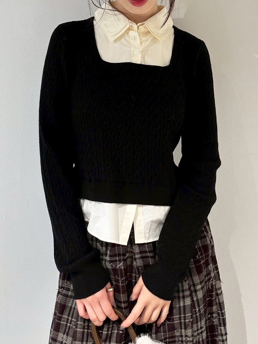 【リリーブラウン/Lily Brown】のダブルカラーレイヤードニット 人気、トレンドファッション・服の通販 founy(ファニー) 　ファッション　Fashion　レディースファッション　Fashion for Women　トップス・カットソー　Cut & Sew Tops　ニット　Knit Tops & Sweaters　コンパクト　Compact, Small Size　スマート　Smart, Elegant　トレンド　Trend, Trending Now　ドッキング　Docking, Mixed Material　ラウンド　Round, Round Neck　レギュラー　Regular, Standard Fit　エレガント 上品　Elegant　 other-1|ID: prp329100004794234 ipo3291000000034785555