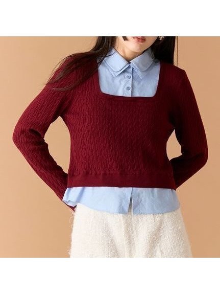 【リリーブラウン/Lily Brown】のダブルカラーレイヤードニット インテリア・キッズ・メンズ・レディースファッション・服の通販 founy(ファニー) 　ファッション　Fashion　レディースファッション　Fashion for Women　トップス・カットソー　Cut & Sew Tops　ニット　Knit Tops & Sweaters　コンパクト　Compact, Small Size　スマート　Smart, Elegant　トレンド　Trend, Trending Now　ドッキング　Docking, Mixed Material　ラウンド　Round, Round Neck　レギュラー　Regular, Standard Fit　エレガント 上品　Elegant　BUR[048]|ID: prp329100004794234 ipo3291000000034785558