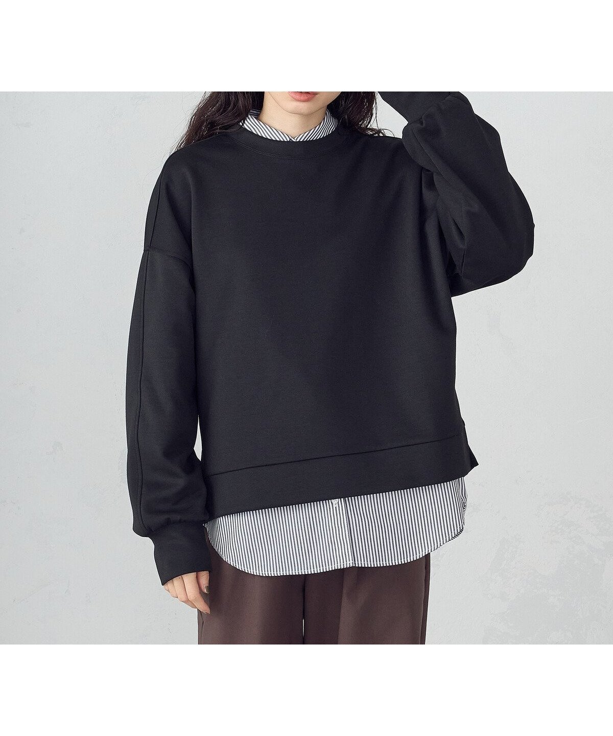 【コムサイズム/COMME CA ISM】のダンボールニット トレーナー / セットアップ対応 インテリア・キッズ・メンズ・レディースファッション・服の通販 founy(ファニー) 　ファッション　Fashion　レディースファッション　Fashion for Women　トップス・カットソー　Cut & Sew Tops　ニット　Knit Tops & Sweaters　シンプル　Simple, Minimal　スリット　Slit, Slit Detail　セットアップ　Set-Up, Coordinated Outfit　トレーナー　Sweatshirt, Trainer　ワイド　Wide, Wide Fit　ブラック|ID: prp329100004794235 ipo3291000000034785563