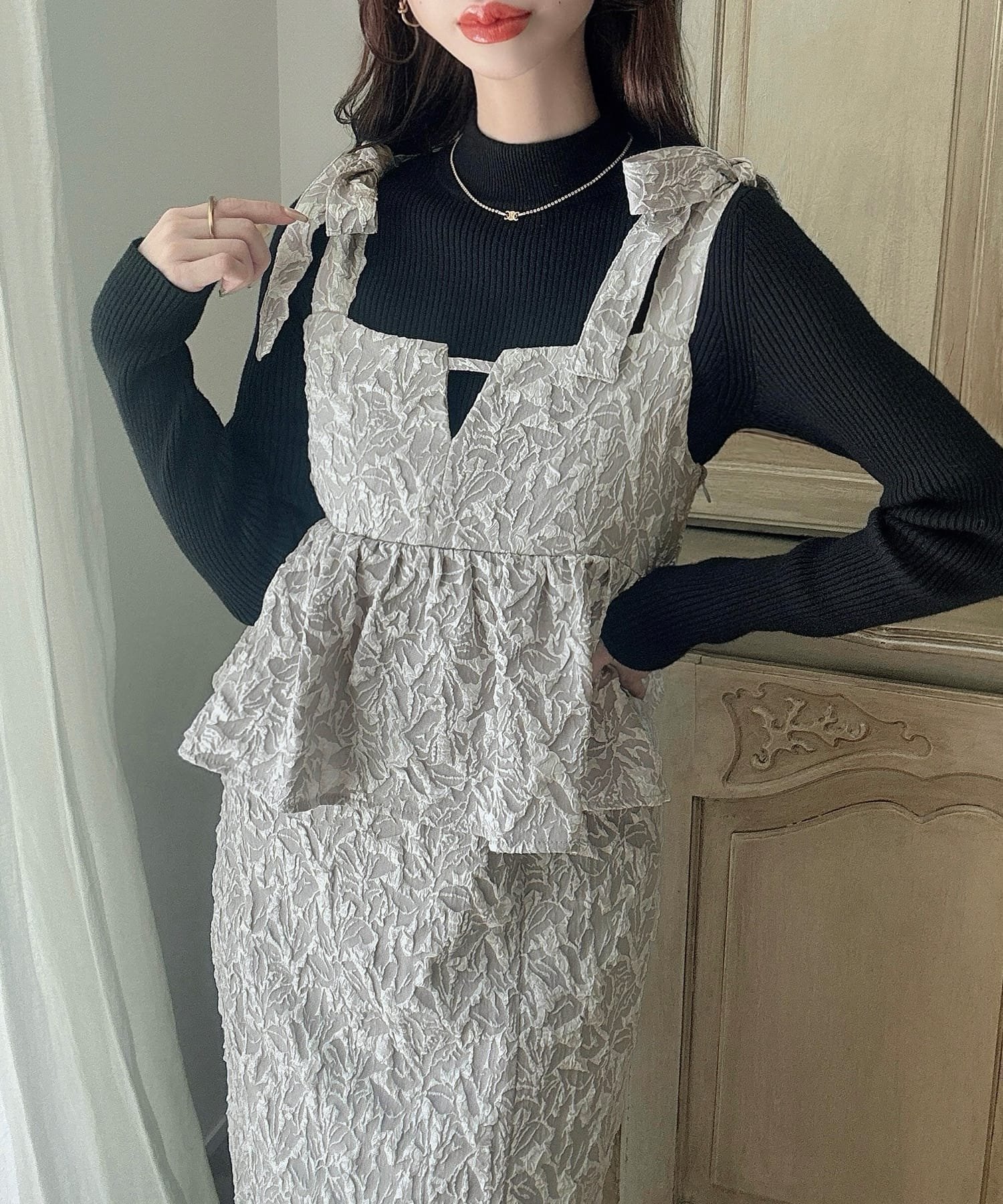 【ジュノア/JUNOAH】のMeiru 肩リボンキャミワンピース インテリア・キッズ・メンズ・レディースファッション・服の通販 founy(ファニー) ファッション Fashion レディースファッション Fashion for Women ワンピース Dresses キャミソールワンピース Camisole Dresses グレー|ID: prp329100004794242 ipo3291000000034785609