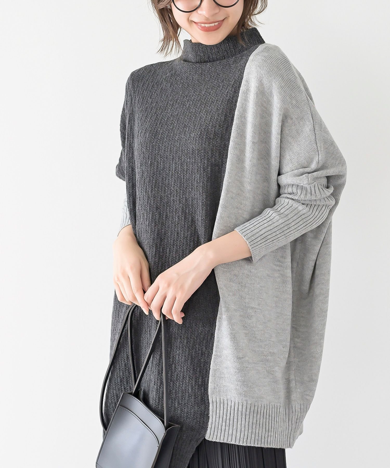 【アールピーエス/rps】の編地切替バイカラーニットチュニック インテリア・キッズ・メンズ・レディースファッション・服の通販 founy(ファニー) ファッション Fashion レディースファッション Fashion for Women トップス・カットソー Cut & Sew Tops ニット Knit Tops & Sweaters アシンメトリー Asymmetrical Style チュニック Tunic, Long Top ハイネック High Neck, Mock Neck フォルム Silhouette, Form ロング Long, Long-Length ワイド Wide, Wide Fit 再入荷 Restock / Back in Stock 切替 Switching, Contrast Panel 杢チャコール|ID: prp329100004794254 ipo3291000000034824566