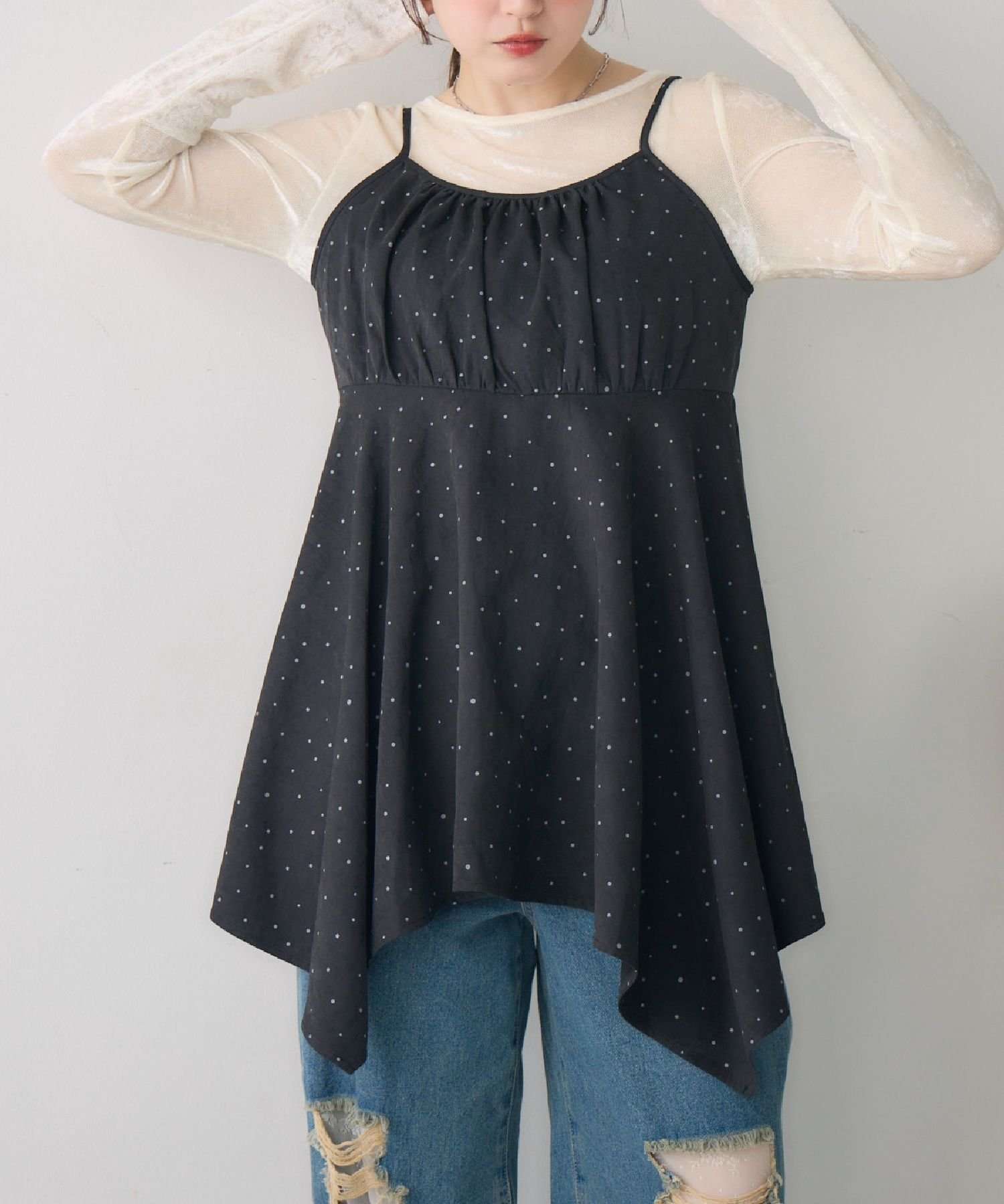 【レトロガール/RETRO GIRL】のイレヘムチュニックキャミOP インテリア・キッズ・メンズ・レディースファッション・服の通販 founy(ファニー) ファッション Fashion レディースファッション Fashion for Women トップス・カットソー Cut & Sew Tops キャミソール&ノースリーブ Camisoles & Sleeveless Tops ワンピース Dresses チュニック Tunic Tops & Dresses イレヘム Irregular Hemline シアー Sheer, See-Through タンク Tank Top, Sleeveless Top デニム Denim, Jeans Material トレンド Trend, Trending Now ビスチェ Bustier, Corset Top ベーシック Basic, Essential レース Lace, Lace Fabric ワンポイント One Point, Statement Accent ブラック/ドット|ID: prp329100004794277 ipo3291000000034870898