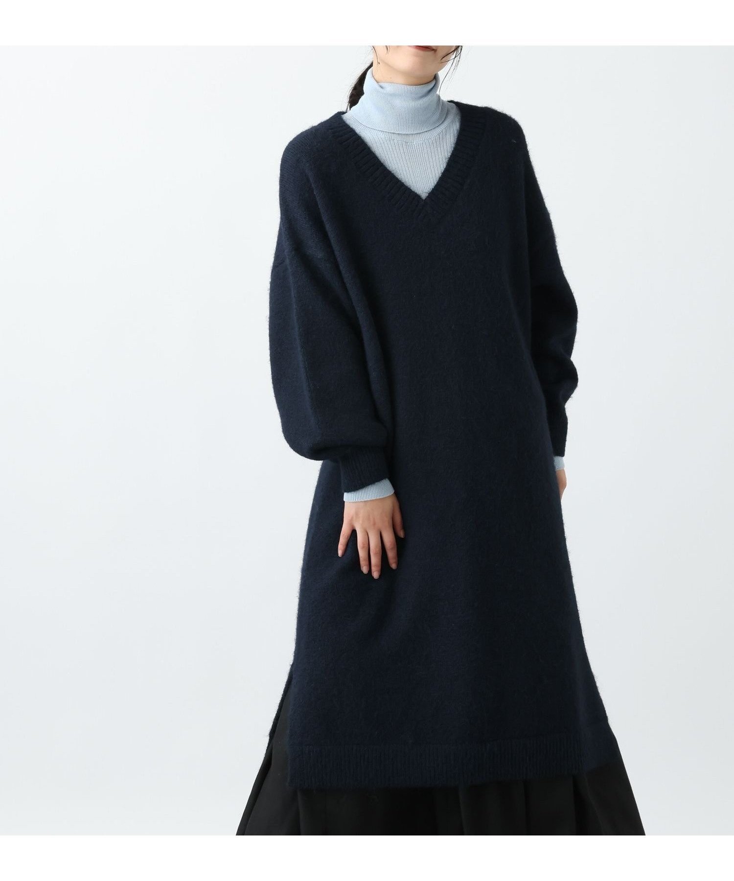 【スタディオ クリップ/studio CLIP】の《natural by clip》3ゲージアルパカタッチVネックワンピース インテリア・キッズ・メンズ・レディースファッション・服の通販 founy(ファニー) 　ファッション　Fashion　レディースファッション　Fashion for Women　ワンピース　Dresses　おすすめ　Recommended / Our Picks　インナー　Innerwear　ルーズ　Loose, Oversized　ネイビー88|ID: prp329100004794281 ipo3291000000034785855