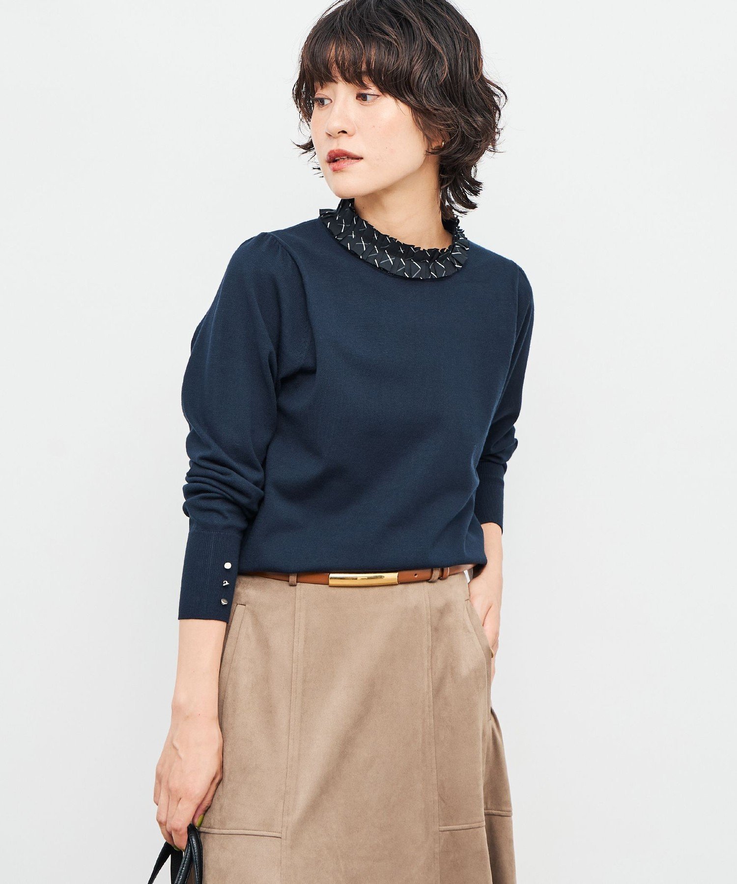 【ノーリーズ/NOLLEY'S】のプリーツ衿取り外しプルオーバーニット インテリア・キッズ・メンズ・レディースファッション・服の通販 founy(ファニー) 　ファッション　Fashion　レディースファッション　Fashion for Women　トップス・カットソー　Cut & Sew Tops　ニット　Knit Tops & Sweaters　カジュアルプルオーバー・ニットトップス　Pullovers & Knit Tops / Casual Pullovers　オレンジ　Orange　シンプル　Simple, Minimal　ストレッチ　Stretch, Stretchy Fabric　プリーツ　Pleats, Pleated　おすすめ　Recommended / Our Picks　夏　Summer　ビジネス 仕事 通勤　Business / Work / Commuting　2025年　2025　2025-2026秋冬・A/W　Autumn/Winter 2025–26 AW25–26　ネイビー|ID: prp329100004794292 ipo3291000000035163648