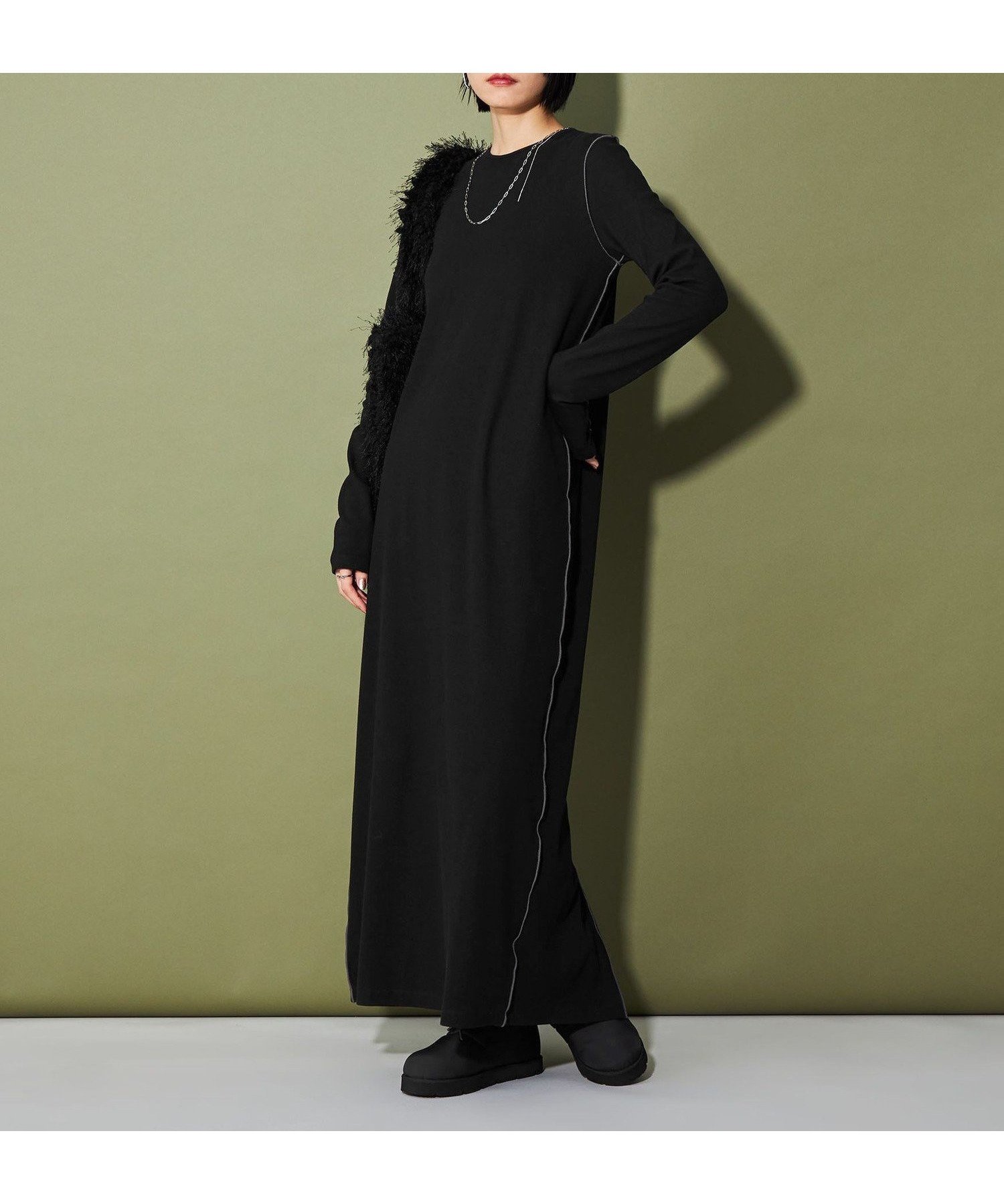 【ユナイテッドアローズ/UNITED ARROWS】のCITEN リブカットソーワンピース インテリア・キッズ・メンズ・レディースファッション・服の通販 founy(ファニー) 　ファッション　Fashion　レディースファッション　Fashion for Women　ワンピース　Dresses　カーディガン　Cardigan, Knitwear　シンプル　Simple, Minimal　スリット　Slit, Slit Detail　デニム　Denim, Jeans Material　フィット　Fit, Slim Fit　ボトム　Bottoms, Lower Wear　A/W・秋冬　Autumn/Winter　アウトレット　Outlet / Clearance　おすすめ　Recommended / Our Picks　BLACK|ID: prp329100004794352 ipo3291000000034844489