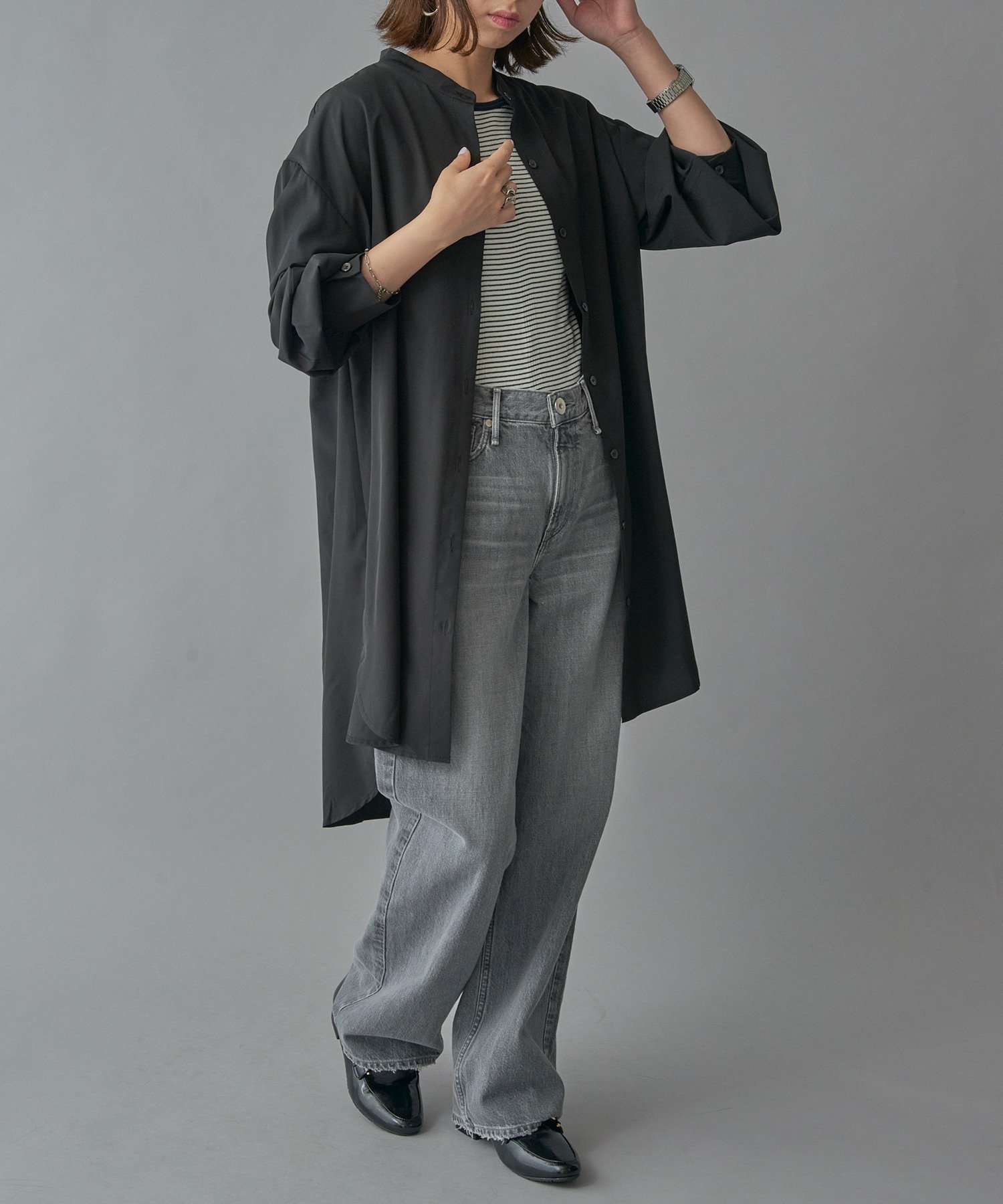 【セットアップセブン/SETUP7】のSETUP7/ミディアム丈シャツワンピース KNF 人気、トレンドファッション・服の通販 founy(ファニー) 　ファッション　Fashion　レディースファッション　Fashion for Women　ワンピース　Dresses　シャツワンピース / 1枚で着映えコーデ　Shirt Dresses　アンダー　Underwear Essentials　インナー　Innerwear　スタンド　Stand Collar, Upright Stand　スポーツ　Sports, Activewear　スリット　Slit, Slit Detail　セットアップ　Set-Up, Coordinated Outfit　デニム　Denim, Jeans Material　長袖　Long Sleeve, Full Sleeve　ハイネック　High Neck, Mock Neck　ミックス　Mix, Mixed Style　リラックス　Relax, Relaxed Fit　ワーク　Workwear, Utility Style　再入荷　Restock / Back in Stock　 other-1|ID: prp329100004794373 ipo3291000000034786297