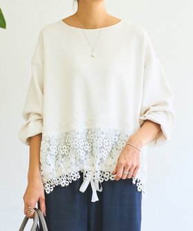 【ビアズリー/BEARDSLEY】のダンボール裾レースプルオーバー 人気、トレンドファッション・服の通販 founy(ファニー) ファッション Fashion レディースファッション Fashion for Women トップス・カットソー Cut & Sew Tops カジュアルプルオーバー・ニットトップス Pullovers & Knit Tops / Casual Pullovers ギャザー Gathered, Ruffled シアー Sheer, See-Through スリーブ Sleeve, Long Sleeve / Short Sleeve 人気 Popular, Best Seller リボン Ribbon, Bow レース Lace, Lace Fabric ロング Long, Long-Length 再入荷 Restock / Back in Stock エレガント 上品 Elegant |ID:prp329100004794374