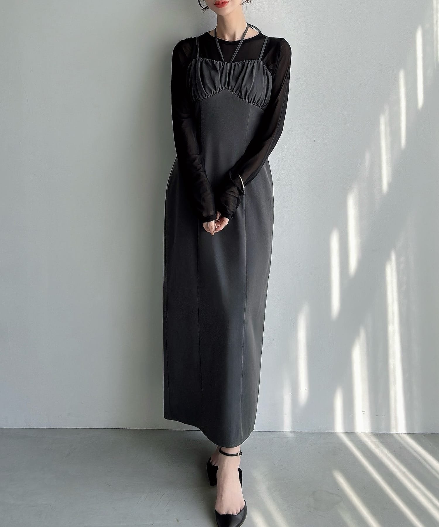 【ジュノア/JUNOAH】のMeiru ギャザーデザインIラインキャミワンピース(薄手) インテリア・キッズ・メンズ・レディースファッション・服の通販 founy(ファニー) ファッション Fashion レディースファッション Fashion for Women ワンピース Dresses キャミソールワンピース Camisole Dresses ギャザー Gathered, Ruffled チャコール|ID: prp329100004794377 ipo3291000000034870361