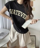 【アンドミー/andme】のコットン 天竺 ロゴプリント フレンチスリーブ Tシャツ ブラック|ID: prp329100004794399 ipo3291000000034786441