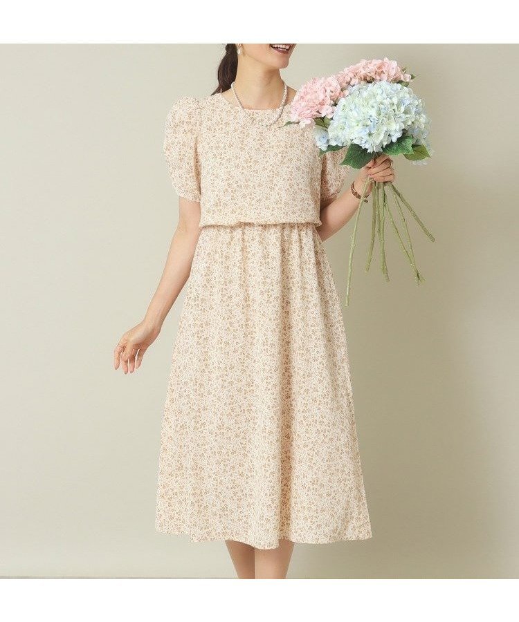 【イッツデモ/ITS' DEMO】の【ウエストゴム/二の腕カバー/手洗い可】単色花柄ワンピース インテリア・キッズ・メンズ・レディースファッション・服の通販 founy(ファニー) ファッション Fashion レディースファッション Fashion for Women ワンピース Dresses カーディガン Cardigan, Knitwear ギャザー Gathered, Ruffled ジャケット Jacket, Outerwear スマート Smart, Elegant エレガント 上品 Elegant ビジネス 仕事 通勤 Business / Work / Commuting ベージュ|ID: prp329100004794402 ipo3291000000034786463