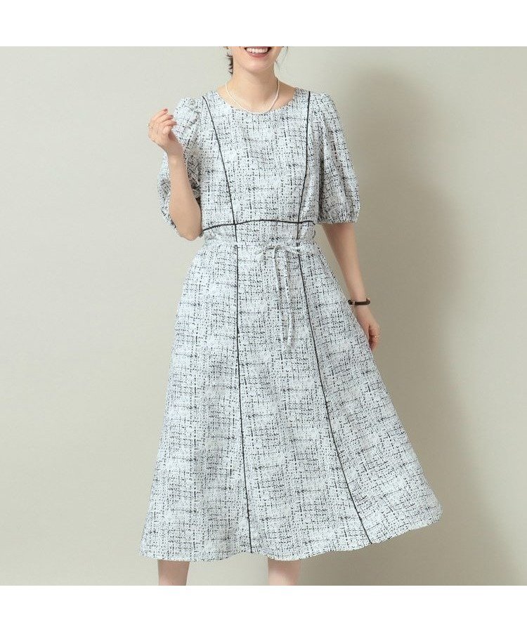 【イッツデモ/ITS' DEMO】の【薄手/後ろウエストシャーリング/手洗い可】ツイード調プリントワンピ 人気、トレンドファッション・服の通販 founy(ファニー) ファッション Fashion レディースファッション Fashion for Women ワンピース Dresses クラシカル Classical, Vintage-Inspired シャーリング Shirring, Ruched スマート Smart, Elegant ツイード Twill, Twill Weave フィット Fit, Slim Fit フラット Flat, Flat Shoes プリント Print, Printed Pattern リボン Ribbon, Bow エレガント 上品 Elegant 秋 Autumn other-1|ID: prp329100004794403 ipo3291000000034844765
