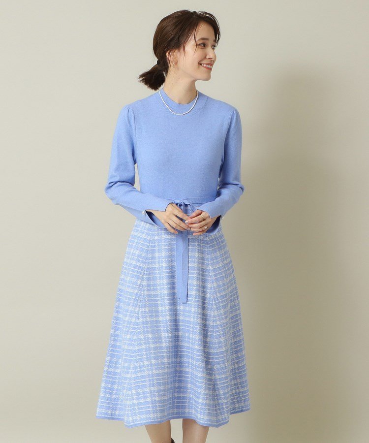 【イッツデモ/ITS' DEMO】の【手洗い可】ツイード調ニットワンピ インテリア・キッズ・メンズ・レディースファッション・服の通販 founy(ファニー) 　ファッション　Fashion　レディースファッション　Fashion for Women　ワンピース　Dresses　ニットワンピース　Knit Dresses　クラシカル　Classical, Vintage-Inspired　コンパクト　Compact, Small Size　スマート　Smart, Elegant　スリット　Slit, Slit Detail　ツイード　Twill, Twill Weave　パール　Pearl, Pearl Accent　フィット　Fit, Slim Fit　ポケット　Pocket, Pocket Detail　A/W・秋冬　Autumn/Winter　サックスブルー|ID: prp329100004794411 ipo3291000000034786508