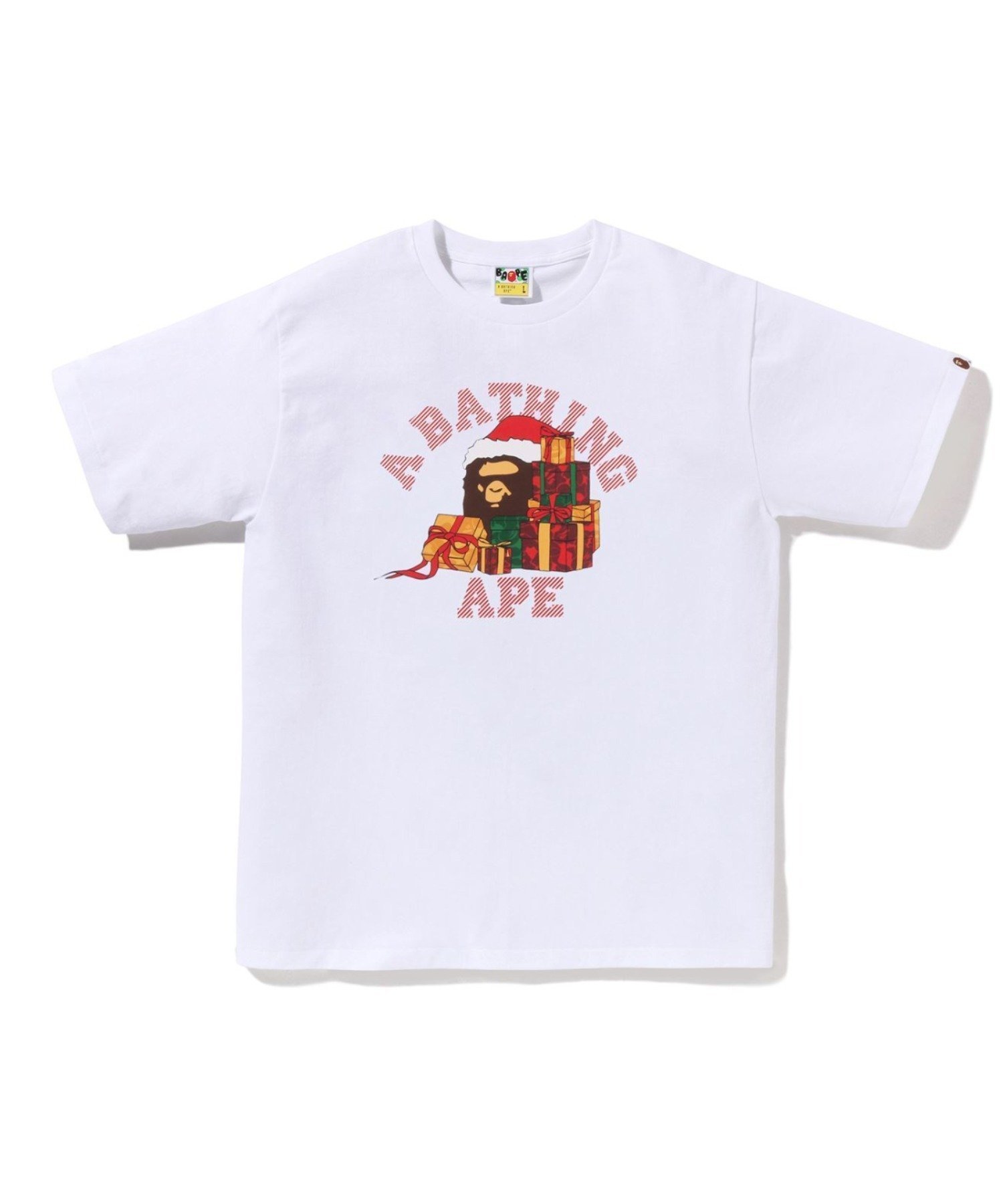 【ア ベイシング エイプ/A BATHING APE】のPRESENT BOX COLLEGE TEE インテリア・キッズ・メンズ・レディースファッション・服の通販 founy(ファニー) 　ファッション　Fashion　レディースファッション　Fashion for Women　インナー　Innerwear　クリスマス X'mas　Christmas / X'mas　ショート　Short, Short Length　スリーブ　Sleeve, Long Sleeve / Short Sleeve　フロント　Front, Front Design　プリント　Print, Printed Pattern　ラバー　Rubber, Rubber Sole　WHITE|ID: prp329100004794452 ipo3291000000034899769