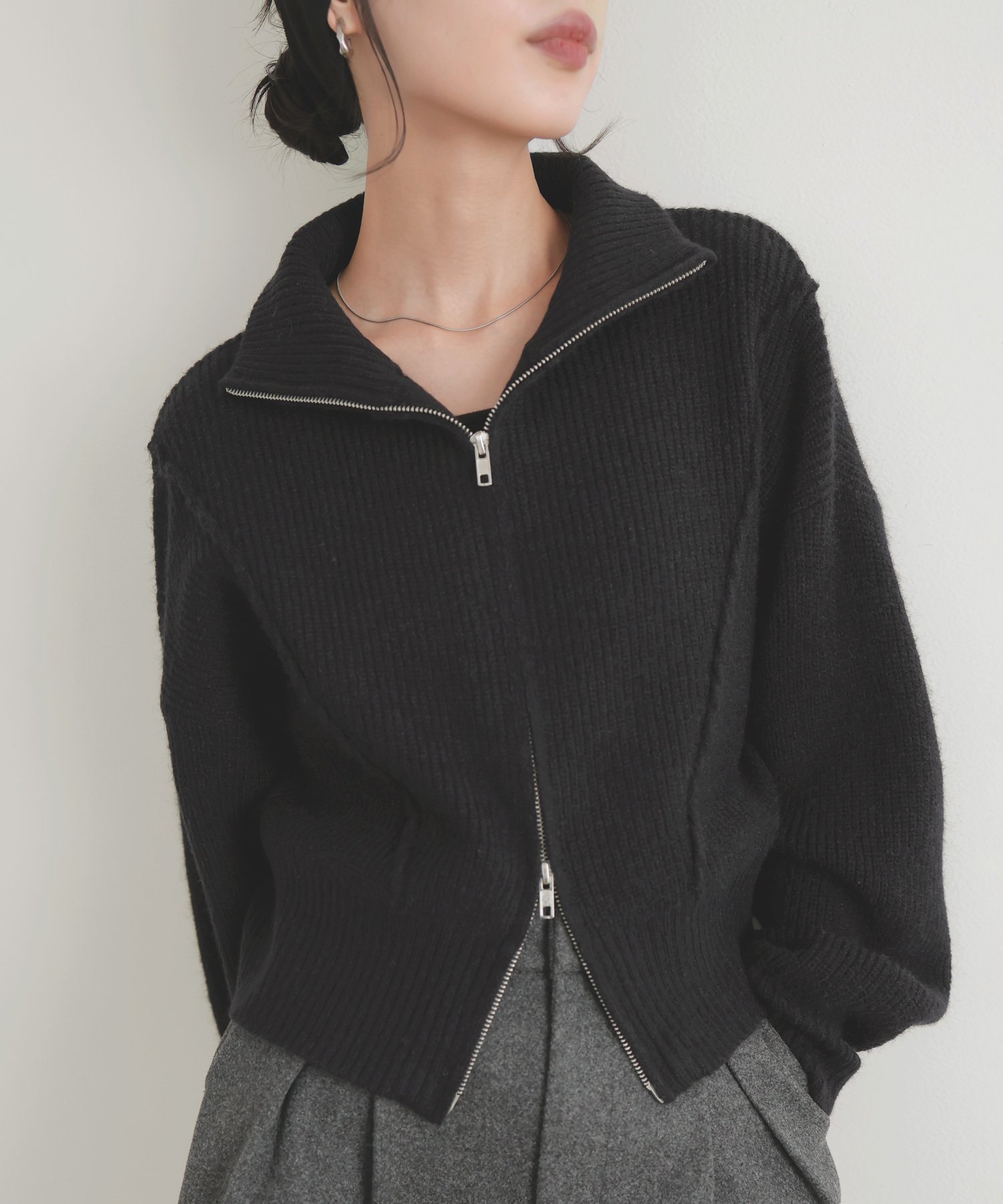 【リアン/Lian】のアルパカタッチダブルジッププルオーバ- インテリア・キッズ・メンズ・レディースファッション・服の通販 founy(ファニー) 　ファッション　Fashion　レディースファッション　Fashion for Women　ブラック|ID: prp329100004794461 ipo3291000000034786785