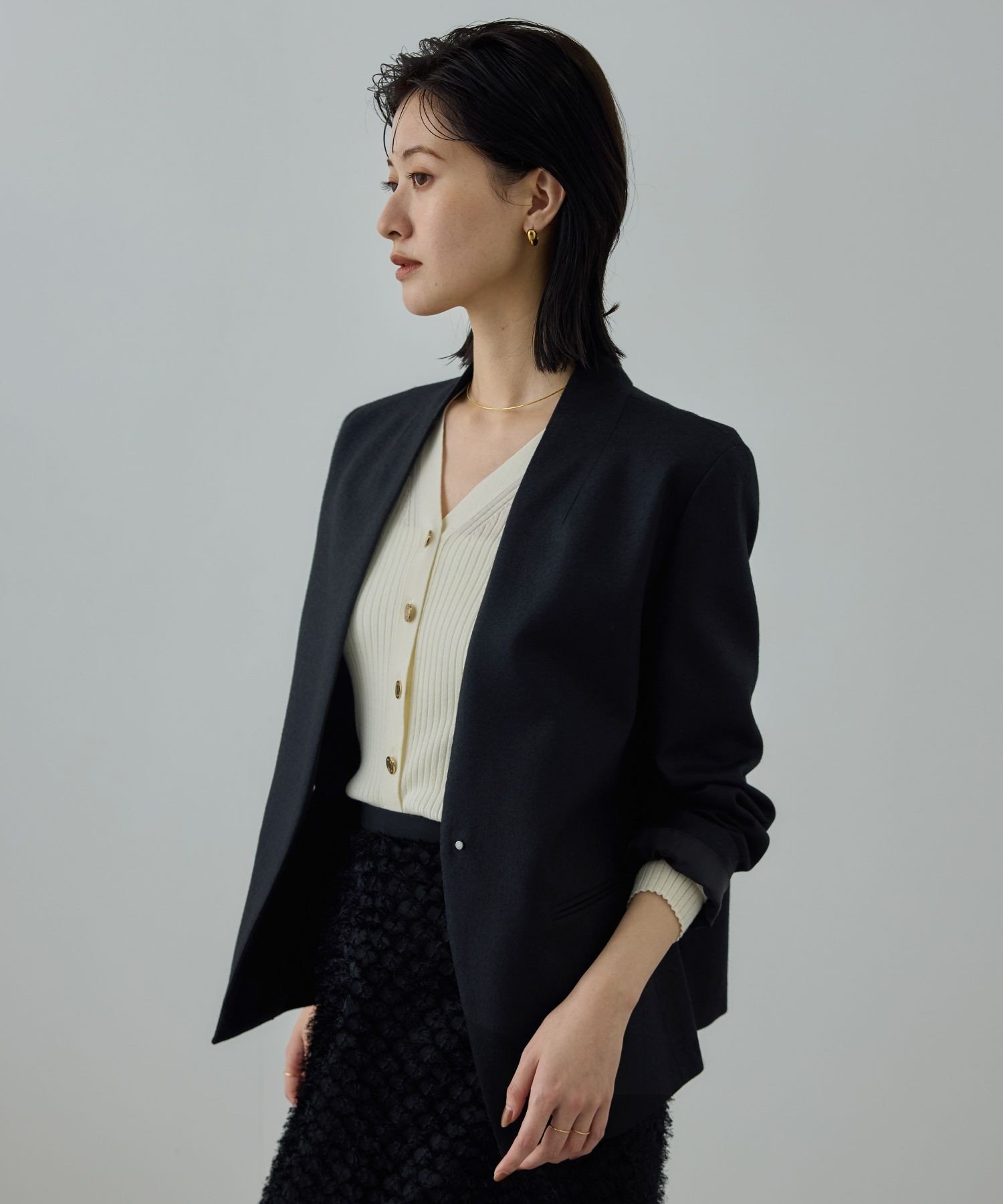 【ロペ/ROPE'】のウール混ノーカラージャケット(無地/ヘリンボーン)/セットアップ対応 人気、トレンドファッション・服の通販 founy(ファニー) 　ファッション　Fashion　レディースファッション　Fashion for Women　アウター　Coat / Outerwear Collection　レディースジャケット・軽アウター　Jackets　ノーカラージャケット / シンプル上品コーデ　Collarless Jackets　ウォーム　Warm Fabric　キュプラ　Cupro, Eco Fabric　ジャケット　Jacket, Outerwear　セットアップ　Set-Up, Coordinated Outfit　フェルト　Felt, Felt Fabric　ポケット　Pocket, Pocket Detail　羽織　Haori, Light Jacket　無地　Plain, Solid Color　おすすめ　Recommended / Our Picks　エレガント 上品　Elegant　セレモニー　Ceremony　ビジネス 仕事 通勤　Business / Work / Commuting　 other-1|ID: prp329100004794491 ipo3291000000034786998