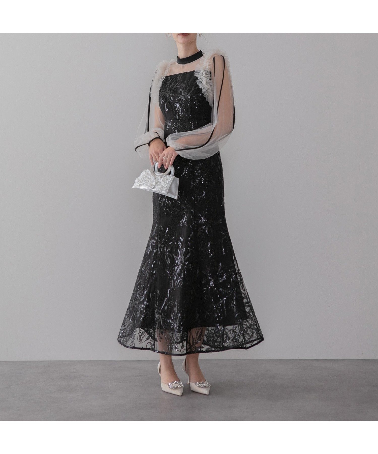 【レジャ/Leja】のLeja-フラワースパンコールチュールフリルロングスリーブマーメイドドレス 人気、トレンドファッション・服の通販 founy(ファニー) ファッション Fashion レディースファッション Fashion for Women ワンピース Dresses フォーマル・パーティードレス・結婚式用ドレス Elegant & Casual Dresses スパンコール Sequins, Sequin Embellishment スリーブ Sleeve, Long Sleeve / Short Sleeve チュール Tulip, Tulip Motif デコルテ Décolleté, Neckline ドレス Dress, One-Piece フラワー Flower, Floral マーメイド Mermaid, Fishtail Silhouette レース Lace, Lace Fabric ロング Long, Long-Length エレガント 上品 Elegant other-1|ID: prp329100004794495 ipo3291000000034882784