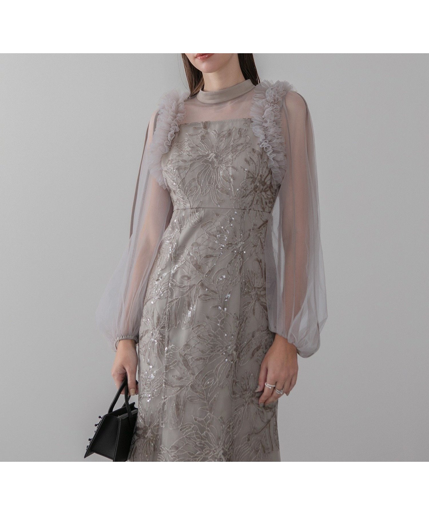 【レジャ/Leja】のLeja-フラワースパンコールチュールフリルロングスリーブマーメイドドレス インテリア・キッズ・メンズ・レディースファッション・服の通販 founy(ファニー) ファッション Fashion レディースファッション Fashion for Women ワンピース Dresses フォーマル・パーティードレス・結婚式用ドレス Elegant & Casual Dresses スパンコール Sequins, Sequin Embellishment スリーブ Sleeve, Long Sleeve / Short Sleeve チュール Tulip, Tulip Motif デコルテ Décolleté, Neckline ドレス Dress, One-Piece フラワー Flower, Floral マーメイド Mermaid, Fishtail Silhouette レース Lace, Lace Fabric ロング Long, Long-Length エレガント 上品 Elegant GRAY|ID: prp329100004794495 ipo3291000000034882786