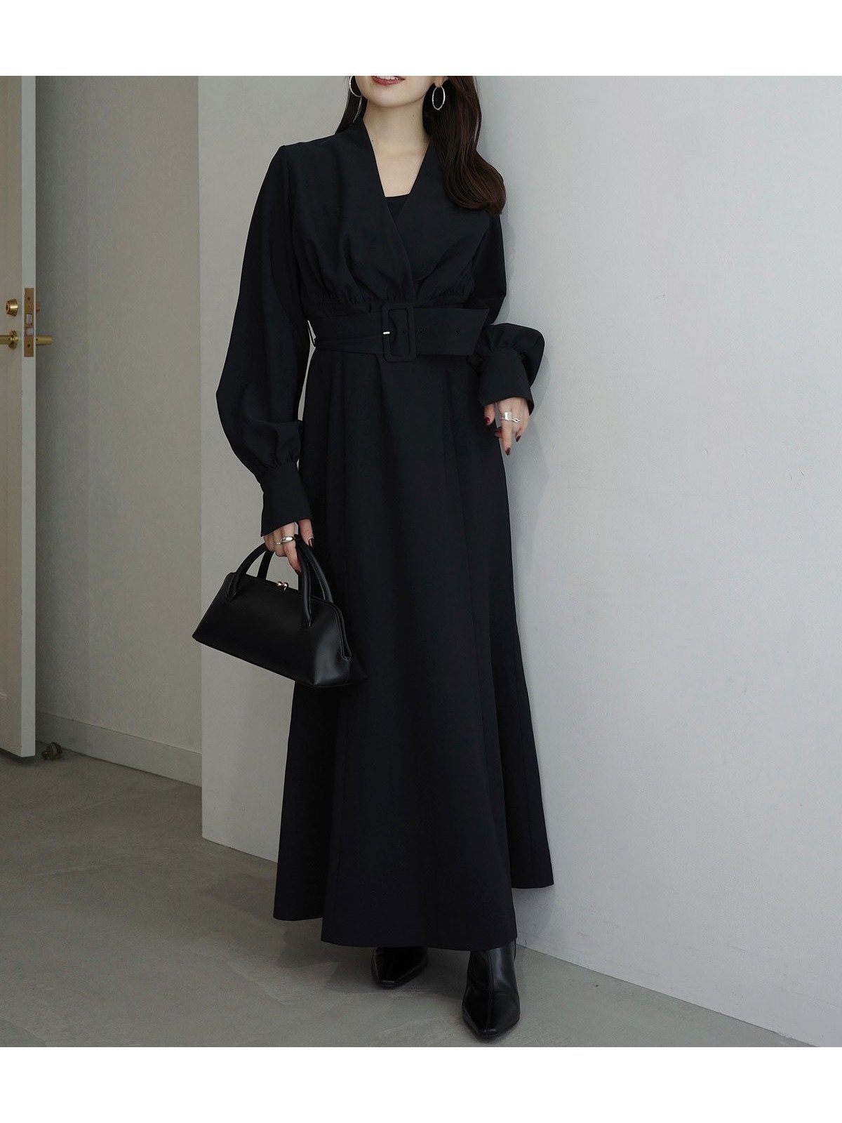 【アニュアンス/anuans】のノーカラーナローワンピース インテリア・キッズ・メンズ・レディースファッション・服の通販 founy(ファニー) ファッション Fashion レディースファッション Fashion for Women ワンピース Dresses ストレッチ Stretch, Stretchy Fabric バランス Balance, Style Balance フレア Flare, Flared NAVY|ID: prp329100004794532 ipo3291000000034787305