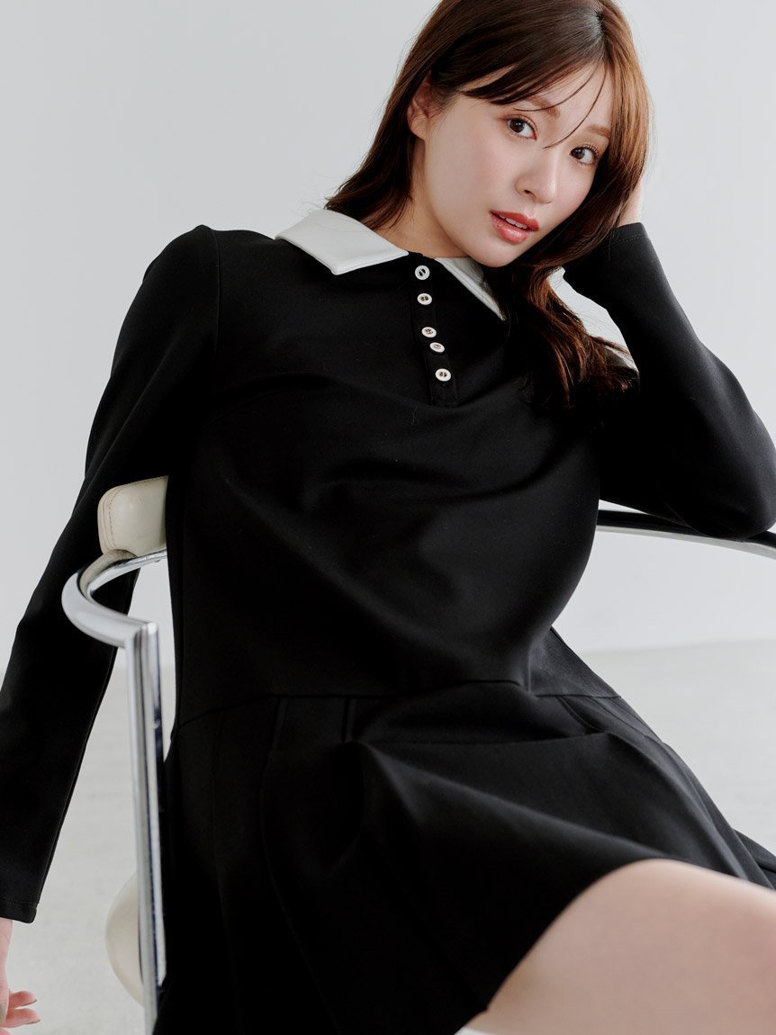 【スナイデル/SNIDEL】の衿つきプリーツカットミニワンピース インテリア・キッズ・メンズ・レディースファッション・服の通販 founy(ファニー) 　ファッション　Fashion　レディースファッション　Fashion for Women　ワンピース　Dresses　カットソー　Cut and Sewn Top　クラシカル　Classical, Vintage-Inspired　今季　This Season, Current Season　ストレッチ　Stretch, Stretchy Fabric　ストレート　Straight, Straight Cut　スマート　Smart, Elegant　バランス　Balance, Style Balance　フロント　Front, Front Design　プリーツ　Pleats, Pleated　A/W・秋冬　Autumn/Winter　おすすめ　Recommended / Our Picks　エレガント 上品　Elegant　BLK[009]|ID: prp329100004794554 ipo3291000000034787455