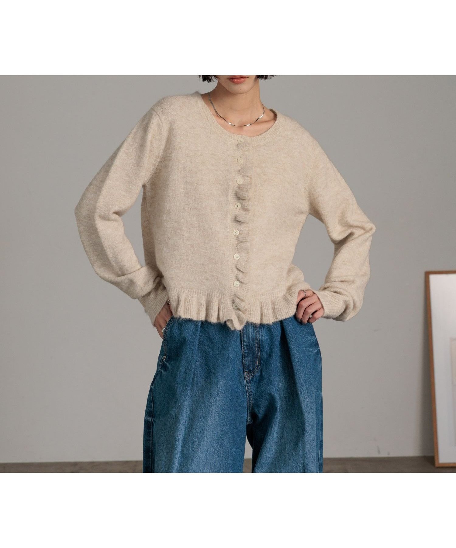 【ローリーズファーム/LOWRYS FARM】のチビフリルカーディガンロングスリーブ インテリア・キッズ・メンズ・レディースファッション・服の通販 founy(ファニー) 　ファッション　Fashion　レディースファッション　Fashion for Women　トップス・カットソー　Cut & Sew Tops　カーディガン・羽織り　Layered Style Cardigans　カーディガン　Cardigan, Knitwear　コンパクト　Compact, Small Size　シンプル　Simple, Minimal　ストレッチ　Stretch, Stretchy Fabric　バランス　Balance, Style Balance　フェミニン　Feminine, Girly　フリル　Frill, Ruffle　ボトム　Bottoms, Lower Wear　アイボリー08|ID: prp329100004794569 ipo3291000000034787556