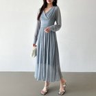 【ココモモ/COCOMOMO】のパーティードレス カシュクールワンピース 長袖ノースリーブ選べるタイプ 長袖・グレイ・ブルー|ID: prp329100004794582 ipo3291000000035169763