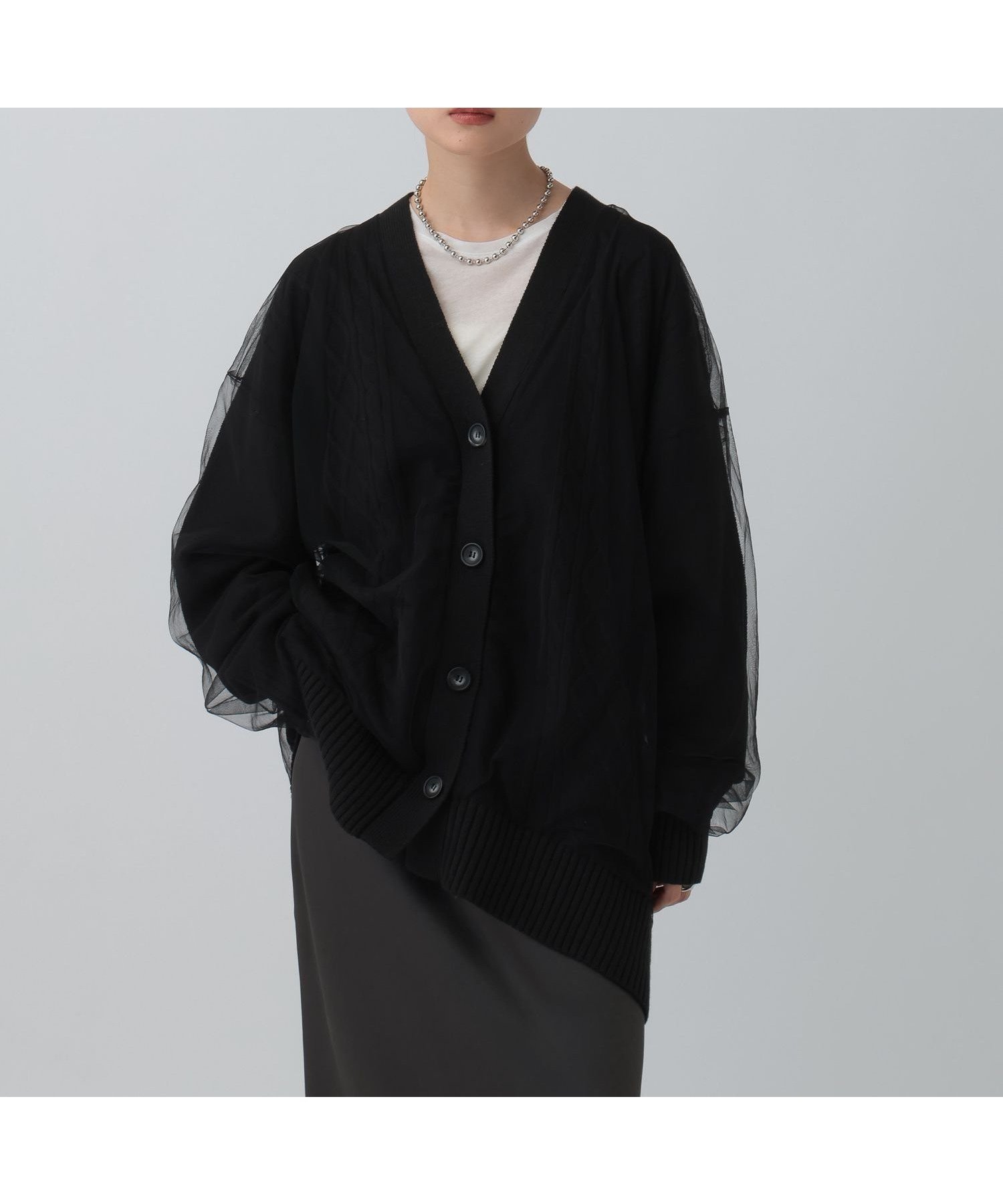 【レプシィム ローリーズファーム/LEPSIM LOWRYS FARM】のチュールドッキングカーディガンチュニック インテリア・キッズ・メンズ・レディースファッション・服の通販 founy(ファニー) ファッション Fashion レディースファッション Fashion for Women トップス・カットソー Cut & Sew Tops カーディガン・羽織り Layered Style Cardigans おすすめ Recommended / Our Picks カーディガン Cardigan, Knitwear キャミワンピース Cami Dress, Slip Dress サテン Satin, Glossy Fabric チュニック Tunic, Long Top チュール Tulip, Tulip Motif デニム Denim, Jeans Material ブラック09|ID: prp329100004794611 ipo3291000000034853469