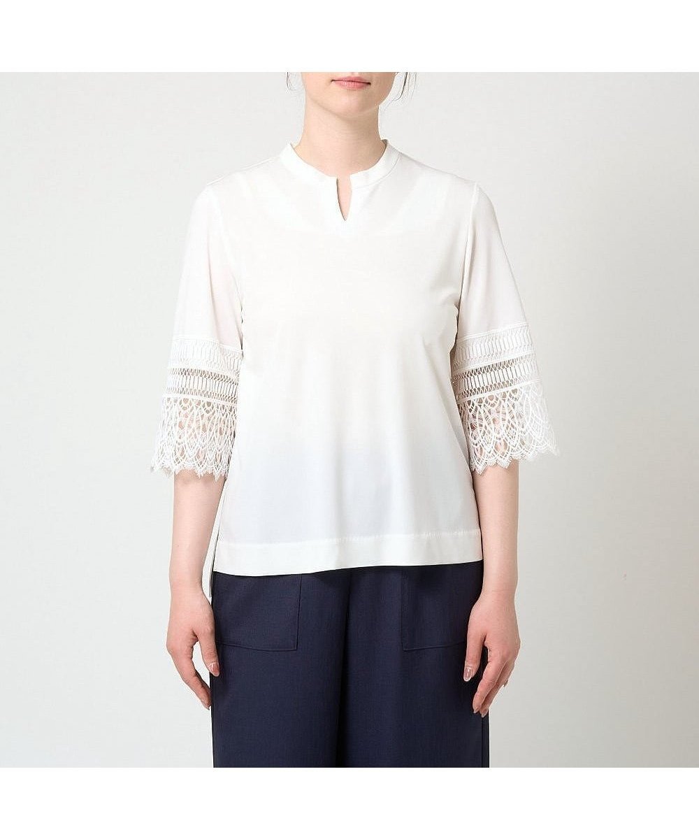 【クリスチャン オジャール/CHRISTIAN AUJARD】の吸水速乾 レーススリーブカットソー 人気、トレンドファッション・服の通販 founy(ファニー) 　ファッション　Fashion　レディースファッション　Fashion for Women　トップス・カットソー　Cut & Sew Tops　カットソー・ベーシックTシャツ　Cut-and-Sewn Tops / Stretch Tees & Basics　エレガント 上品　Elegant　カットソー　Cut and Sewn Top　吸水　Absorbent, Quick-Dry　スタンド　Stand Collar, Upright Stand　フェミニン　Feminine, Girly　レース　Lace, Lace Fabric　おすすめ　Recommended / Our Picks　 other-1|ID: prp329100004794775 ipo3291000000034789234