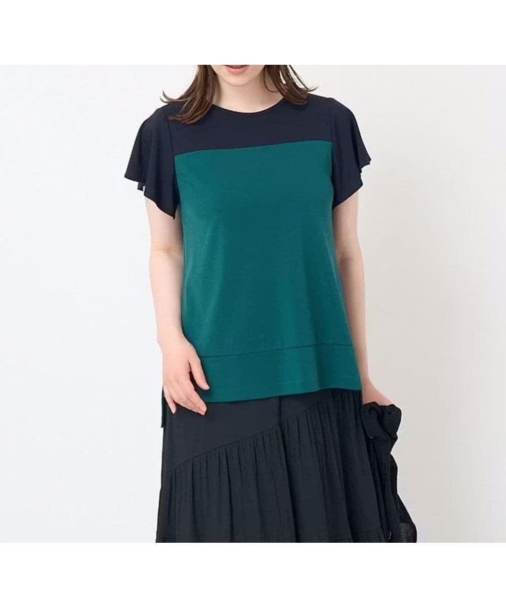 【クリスチャン オジャール/CHRISTIAN AUJARD】の接触冷感・ドライタッチ バイカラーカットソー インテリア・キッズ・メンズ・レディースファッション・服の通販 founy(ファニー) 　ファッション　Fashion　レディースファッション　Fashion for Women　トップス・カットソー　Cut & Sew Tops　カットソー・ベーシックTシャツ　Cut-and-Sewn Tops / Stretch Tees & Basics　カットソー　Cut and Sewn Top　コンパクト　Compact, Small Size　スリット　Slit, Slit Detail　ドレープ　Drape, Draping Fabric　バランス　Balance, Style Balance　ロング　Long, Long-Length　ワイド　Wide, Wide Fit　おすすめ　Recommended / Our Picks　エレガント 上品　Elegant　グリーン|ID: prp329100004794777 ipo3291000000034789260