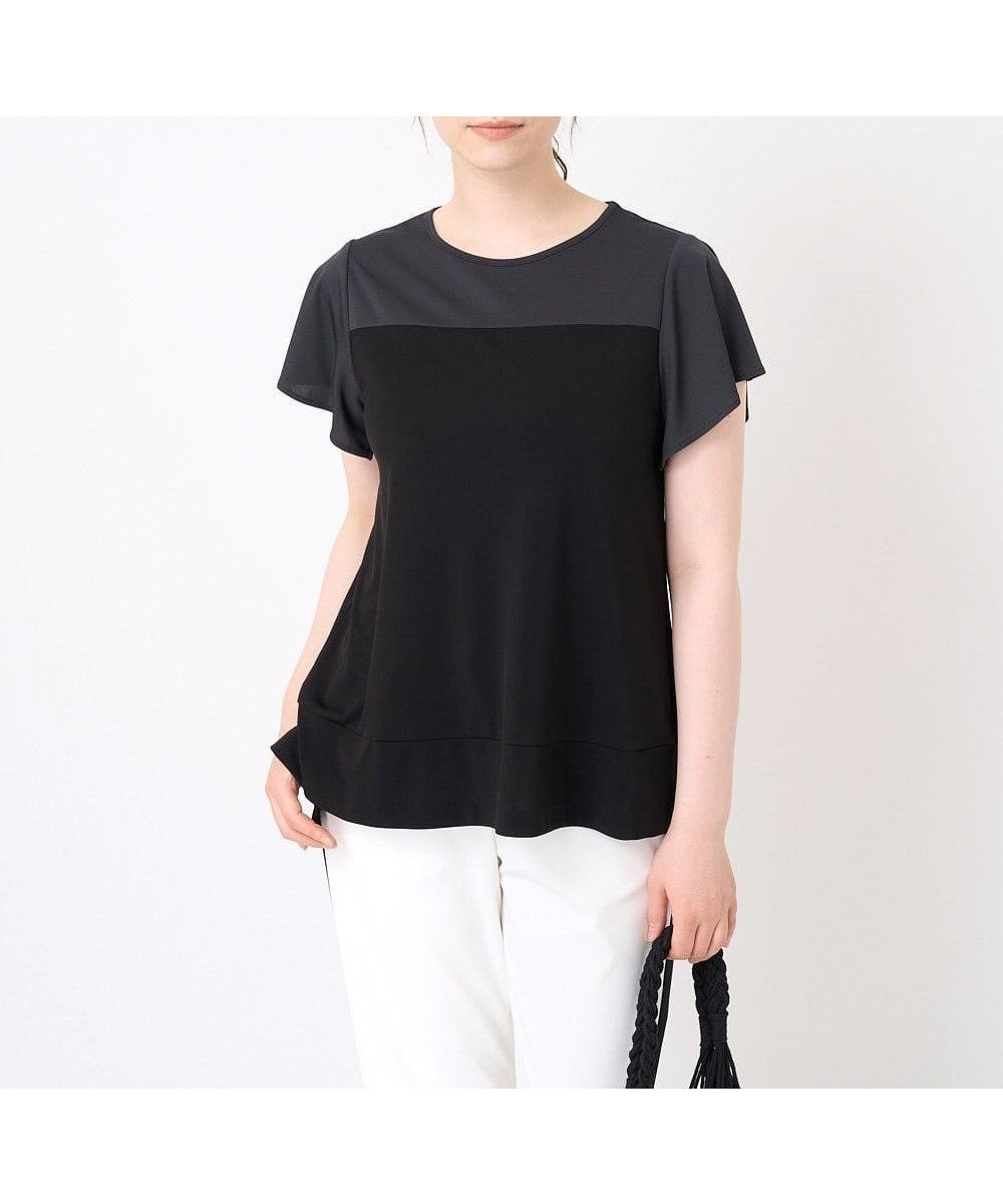 【クリスチャン オジャール/CHRISTIAN AUJARD】の接触冷感・ドライタッチ バイカラーカットソー インテリア・キッズ・メンズ・レディースファッション・服の通販 founy(ファニー) 　ファッション　Fashion　レディースファッション　Fashion for Women　トップス・カットソー　Cut & Sew Tops　カットソー・ベーシックTシャツ　Cut-and-Sewn Tops / Stretch Tees & Basics　カットソー　Cut and Sewn Top　コンパクト　Compact, Small Size　スリット　Slit, Slit Detail　ドレープ　Drape, Draping Fabric　バランス　Balance, Style Balance　ロング　Long, Long-Length　ワイド　Wide, Wide Fit　おすすめ　Recommended / Our Picks　エレガント 上品　Elegant　ブラック|ID: prp329100004794777 ipo3291000000034789262