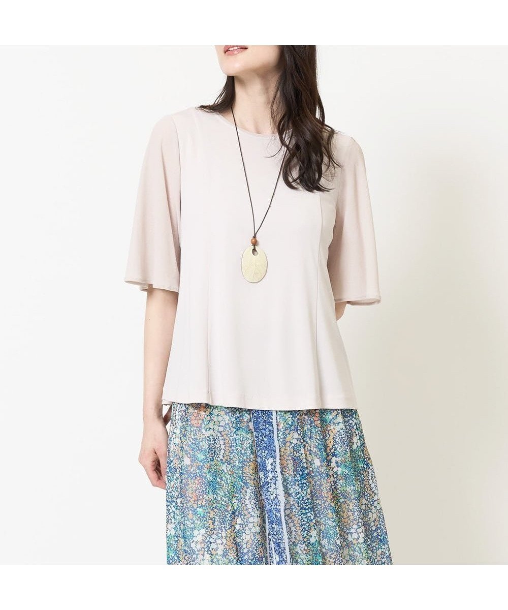 【クリスチャン オジャール/CHRISTIAN AUJARD】の接触冷感・吸汗速乾/アンサンブル対応 フレアスリーブカットソー インテリア・キッズ・メンズ・レディースファッション・服の通販 founy(ファニー) 　ファッション　Fashion　レディースファッション　Fashion for Women　トップス・カットソー　Cut & Sew Tops　アンサンブルニット　Knit Ensembles & Twin Sets　カットソー・ベーシックTシャツ　Cut-and-Sewn Tops / Stretch Tees & Basics　アンサンブル　Ensemble Set　エレガント 上品　Elegant　洗える　Machine Washable　カットソー　Cut and Sewn Top　ボトム　Bottoms, Lower Wear　おすすめ　Recommended / Our Picks　ベージュ|ID: prp329100004794779 ipo3291000000034789277