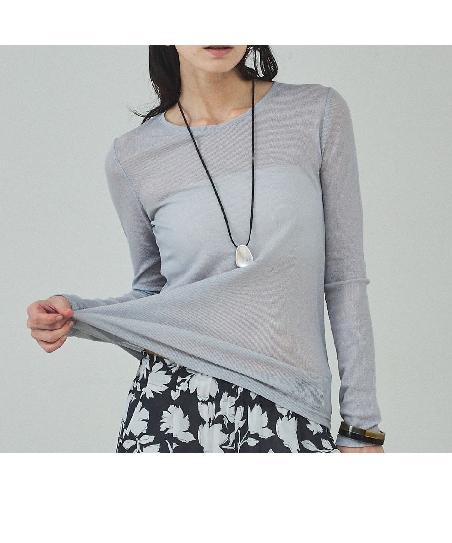 【カリテ/qualite】のシアーテレコロングスリーブT インテリア・キッズ・メンズ・レディースファッション・服の通販 founy(ファニー) ファッション Fashion レディースファッション Fashion for Women おすすめ Recommended / Our Picks インナー Innerwear シンプル Simple, Minimal ジャケット Jacket, Outerwear デニム Denim, Jeans Material ロング Long, Long-Length ワイド Wide, Wide Fit ライトグレー|ID: prp329100004794811 ipo3291000000034789439