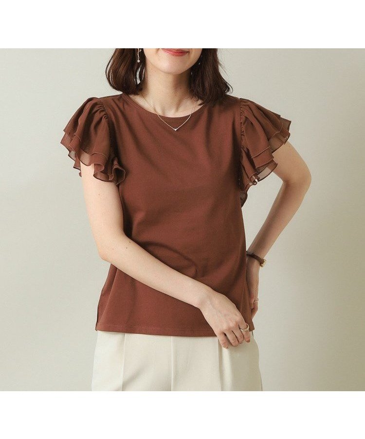 【イッツデモ/ITS' DEMO】の【通勤/手洗い可】袖フリルプルオーバー インテリア・キッズ・メンズ・レディースファッション・服の通販 founy(ファニー) 　ファッション　Fashion　レディースファッション　Fashion for Women　トップス・カットソー　Cut & Sew Tops　カジュアルプルオーバー・ニットトップス　Pullovers & Knit Tops / Casual Pullovers　コンパクト　Compact, Small Size　シアー　Sheer, See-Through　シフォン　Chiffon, Lightweight Fabric　シルケット　Silket, Silky Cotton　スマート　Smart, Elegant　フリル　Frill, Ruffle　秋　Autumn　ビジネス 仕事 通勤　Business / Work / Commuting　ブラウン|ID: prp329100004794817 ipo3291000000034789493