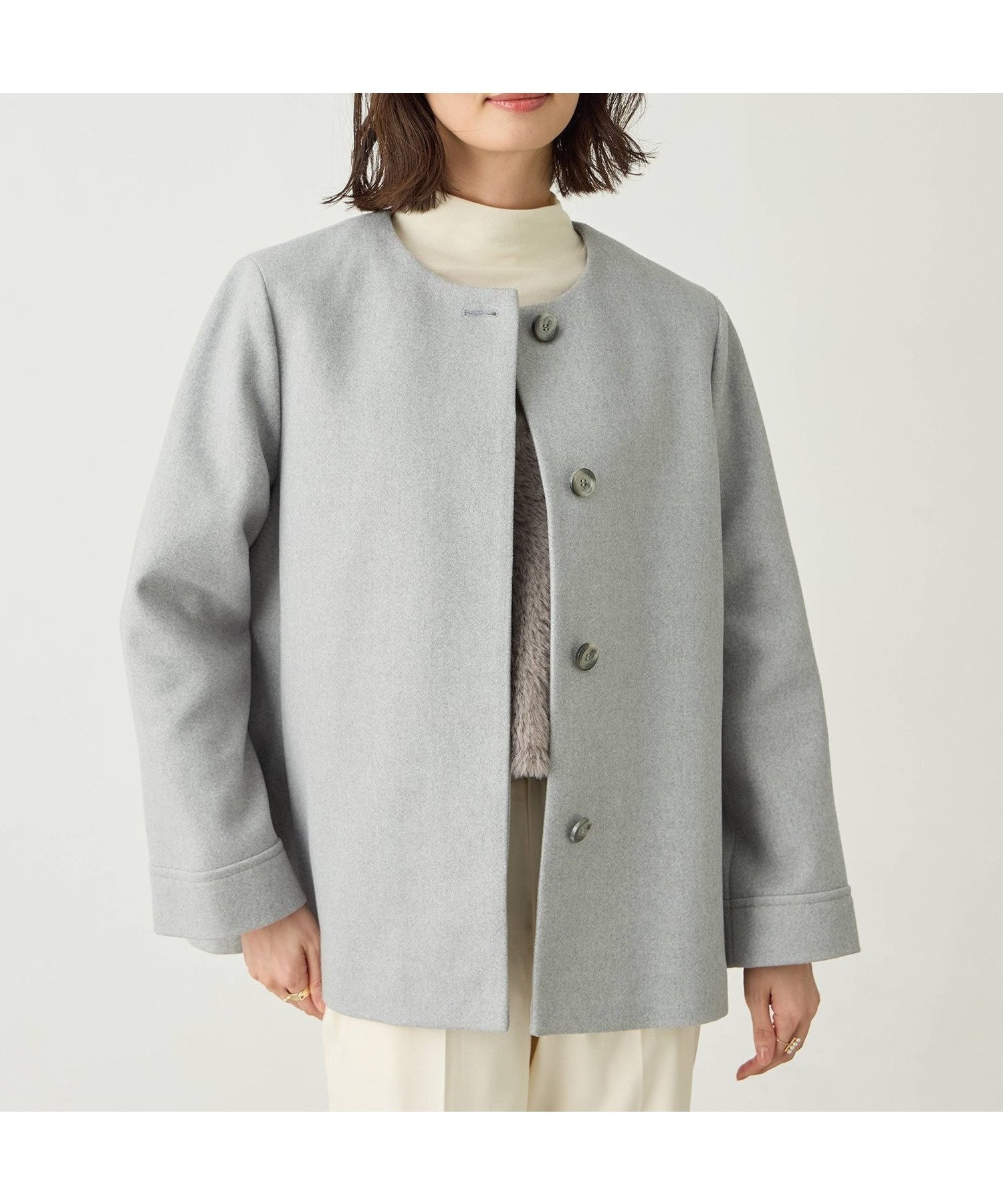 【エーシーデザインバイアルファキュービック/A/C DESIGN BY ALPHACUBIC】のノーカラーショートコート【軽量】 人気、トレンドファッション・服の通販 founy(ファニー) ファッション Fashion レディースファッション Fashion for Women アウター Coat / Outerwear Collection コート・ロングコート・ピーコート Long Coats, Peacoats & More インナー Innerwear ショート Short, Short Length シンプル Simple, Minimal フレア Flare, Flared 軽量 Lightweight, Ultra Light other-1|ID: prp329100004794818 ipo3291000000034789495