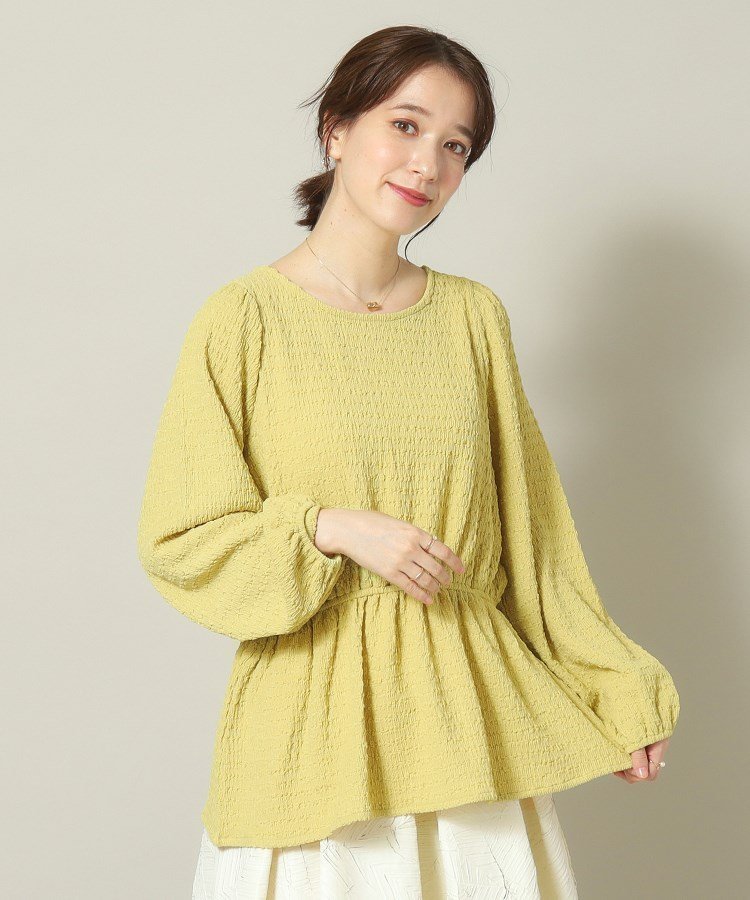 【イッツデモ/ITS' DEMO】の【手洗い可】ふくれジャカードペプラムプルオーバー インテリア・キッズ・メンズ・レディースファッション・服の通販 founy(ファニー) 　ファッション　Fashion　レディースファッション　Fashion for Women　トップス・カットソー　Cut & Sew Tops　カジュアルプルオーバー・ニットトップス　Pullovers & Knit Tops / Casual Pullovers　おすすめ　Recommended / Our Picks　ジャカード／ジャガード　Jacquard, Woven Pattern　スマート　Smart, Elegant　トレンド　Trend, Trending Now　ペプラム　Peplum, Flared Hem　切替　Switching, Contrast Panel　イエロー|ID: prp329100004794830 ipo3291000000034789568