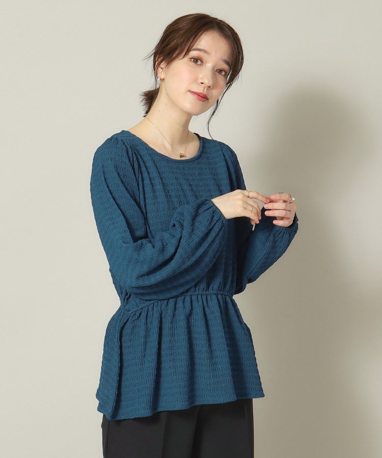 【イッツデモ/ITS' DEMO】の【手洗い可】ふくれジャカードペプラムプルオーバー インテリア・キッズ・メンズ・レディースファッション・服の通販 founy(ファニー) 　ファッション　Fashion　レディースファッション　Fashion for Women　トップス・カットソー　Cut & Sew Tops　カジュアルプルオーバー・ニットトップス　Pullovers & Knit Tops / Casual Pullovers　おすすめ　Recommended / Our Picks　ジャカード／ジャガード　Jacquard, Woven Pattern　スマート　Smart, Elegant　トレンド　Trend, Trending Now　ペプラム　Peplum, Flared Hem　切替　Switching, Contrast Panel　ブルーグリーン|ID: prp329100004794830 ipo3291000000034789569
